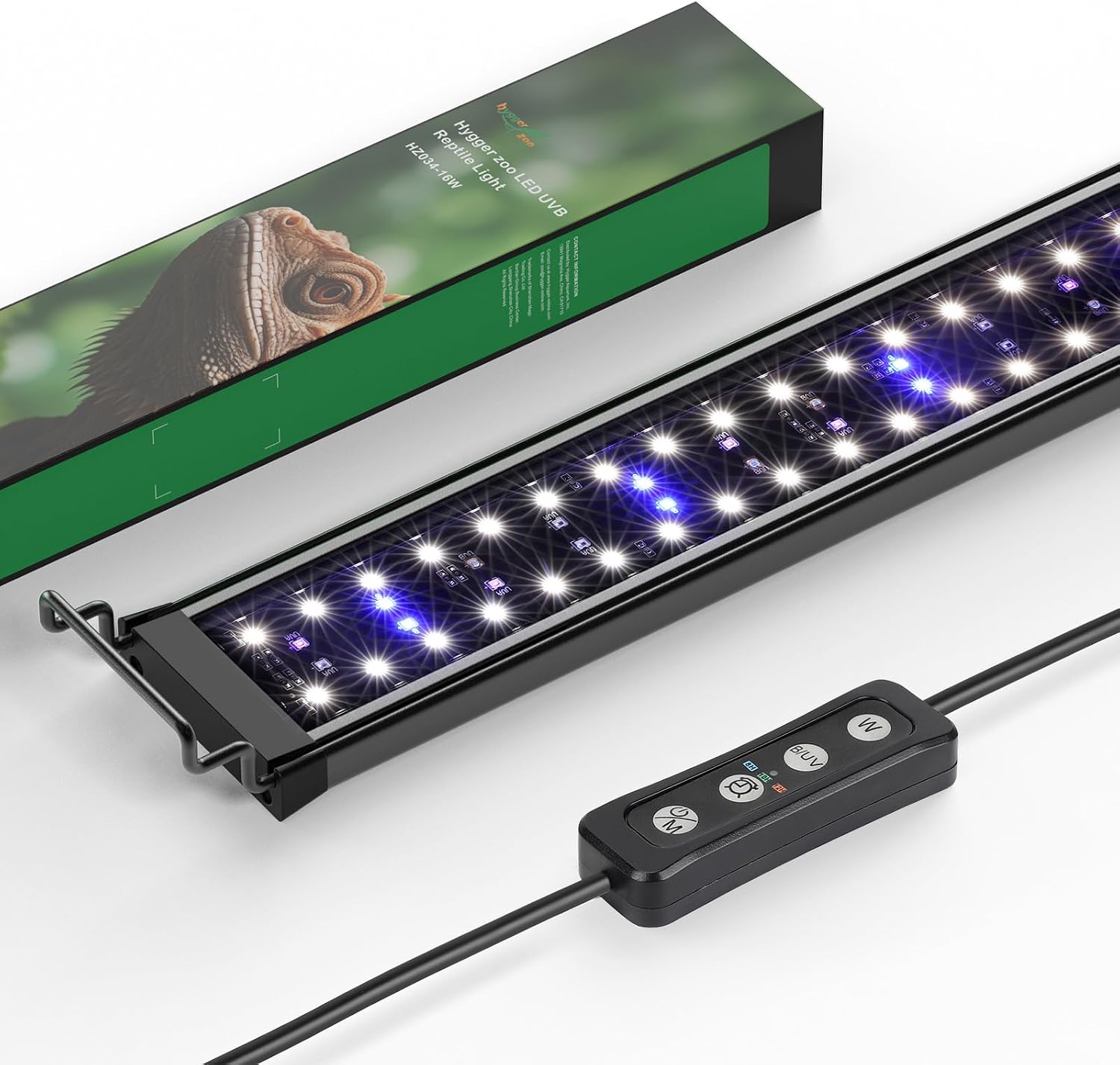 16W LED UVB Light for Reptiles Terrarium Light Extendable Reptile Tank Light with Controller &Dimming and 5 UVI Modes Full Spectrum Brilliant White Blue Red Lights for Bearded Dragon, Gecko