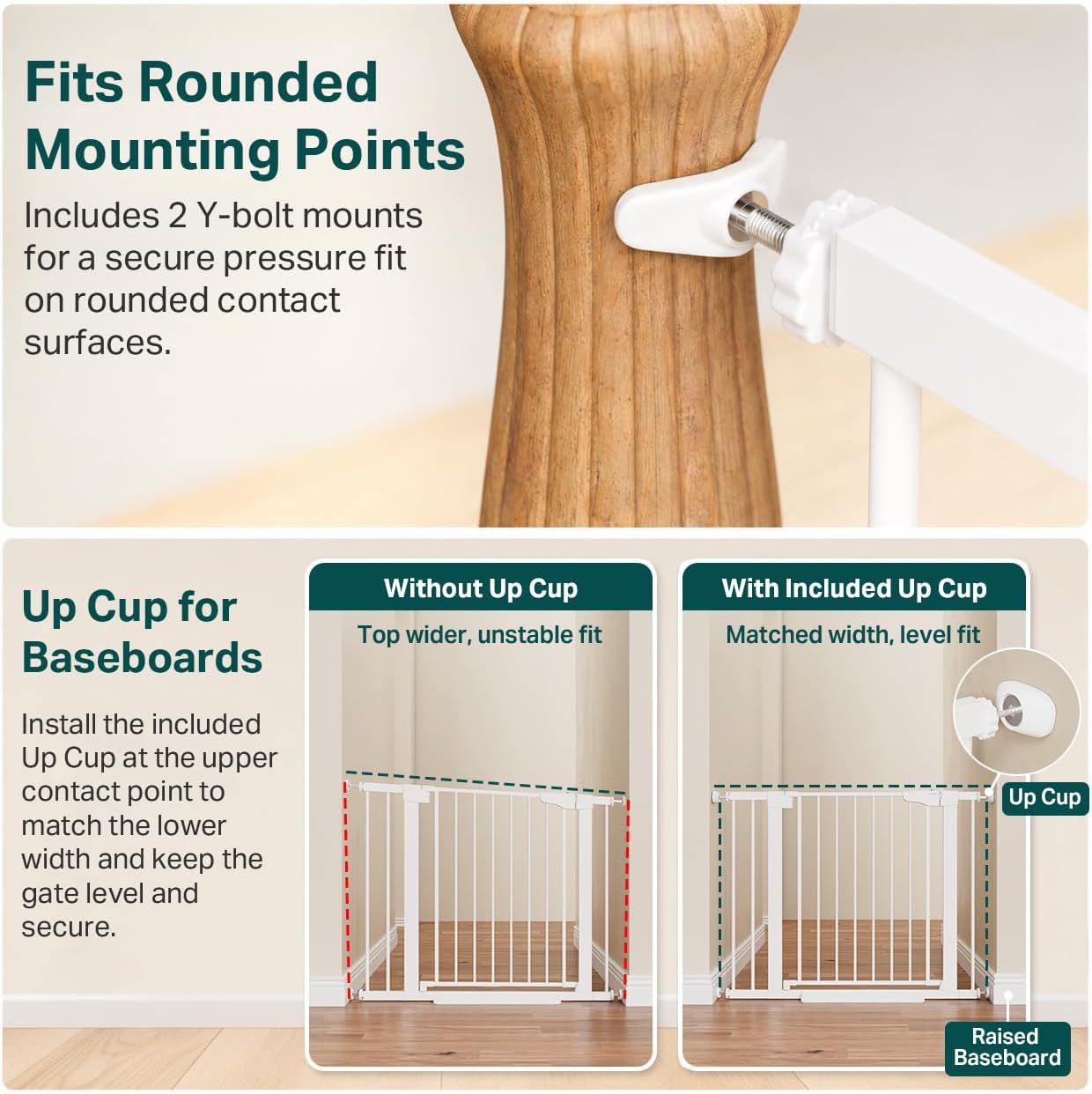 Cumbor 29.7-40.6" Baby Gate for Stairs, Mom's Choice Awards Winner-Dog Gate for Doorways, Pressure Mounted Auto-Close Pet Gates for Dogs Indoor, Safety Child Gate with Easy Walk Thru Door, White - Image 6