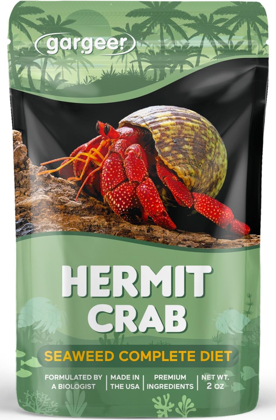 Gargeer 2oz Hermit Crab Seaweed Bounty Complete Diet. Easily Digested, Non-GMO Premium Ingredients Only. Strengthen Your Crab’s Exoskeleton, and Support All Nutritional and Immune System Needs