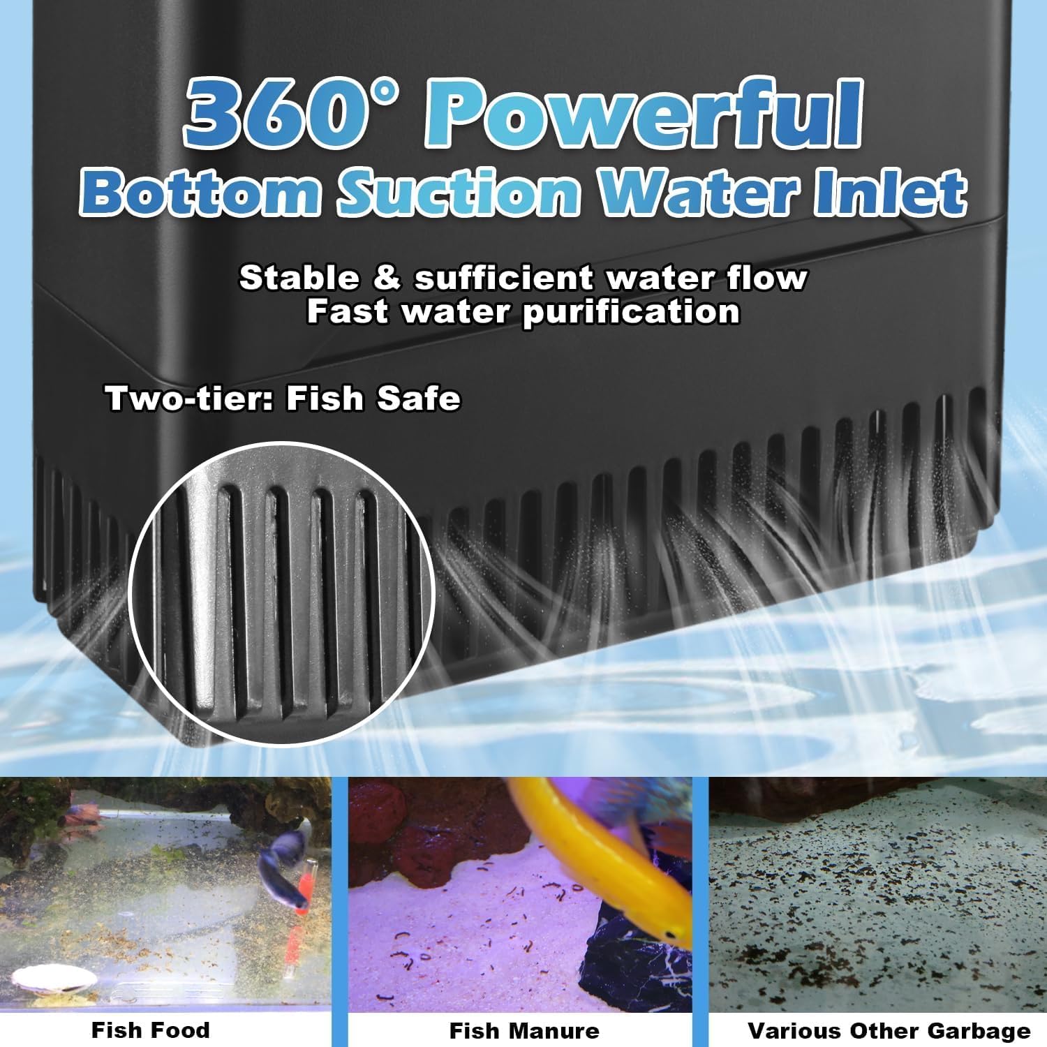 Turtle Tank Filter Aquarium Filter Power Adjustable 20-75 Gal. 290GPH Large Internal Filter 3-Stage Waterfall Bio-Filtration Low Water Level for Freshwater Saltwater Fish Tank Reptile Shrimp Frog - Image 4