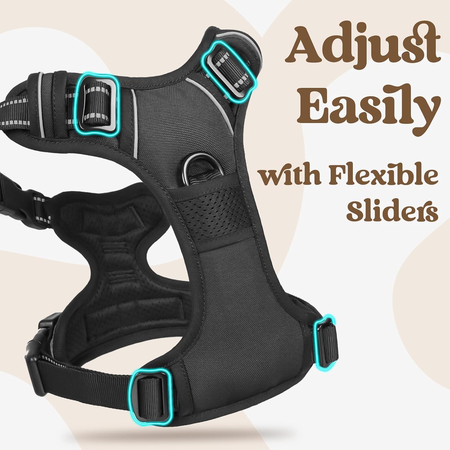 rabbitgoo Dog Harness for Large, No Pull Easy On & Off with 3 Buckles Pet Harness, Adjustable Soft Walking Vest with 2 Clips and Handle, Reflective for Large Dogs, Black, L - Image 3