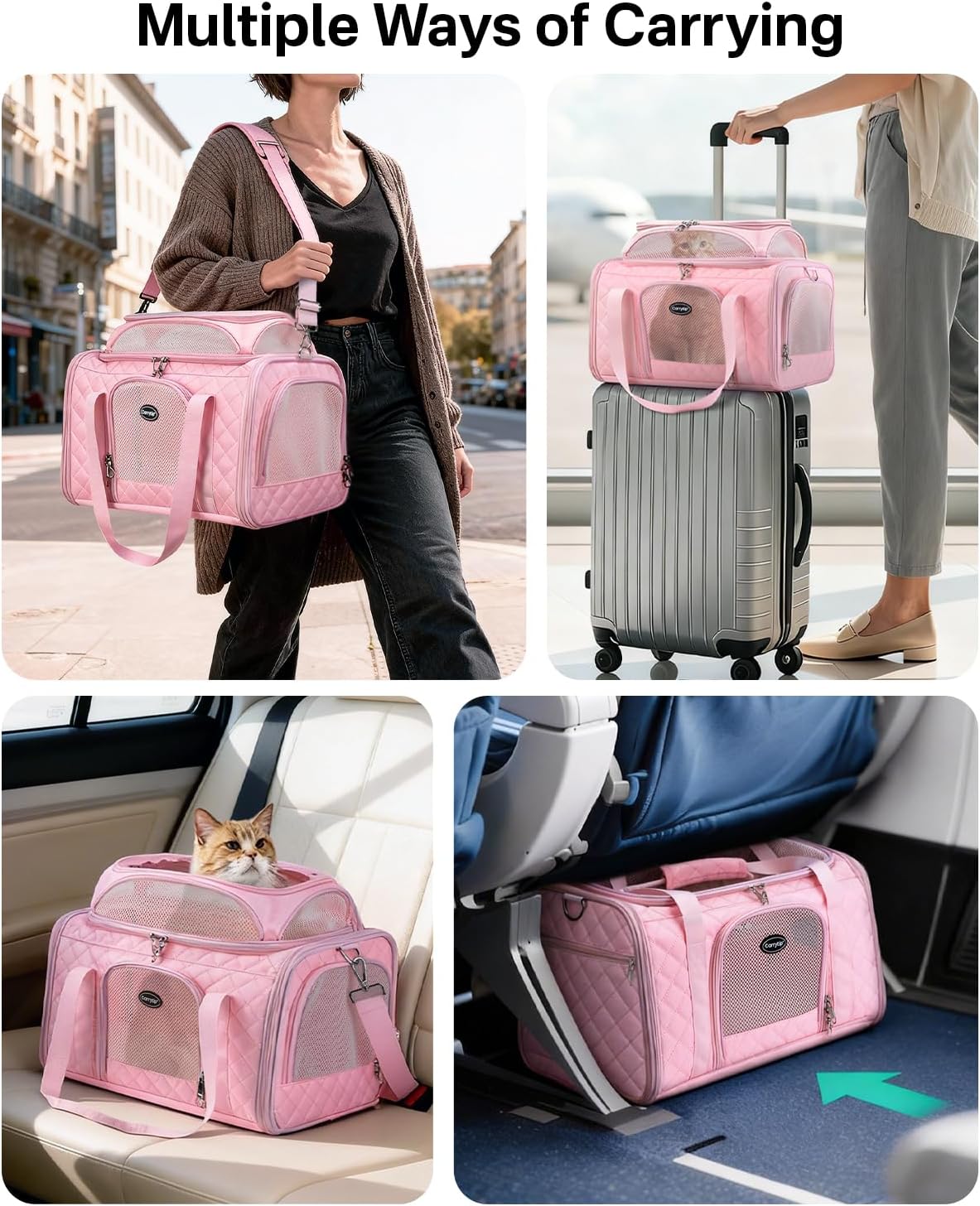 Cat Carrier Airline Approved 17x11x9.5 Inches, Top Expandable Soft Sided Pet Travel Carrier for Cats & Small Dogs, Fits Under Airline Seat with Locking Zippers, Pink - Image 7