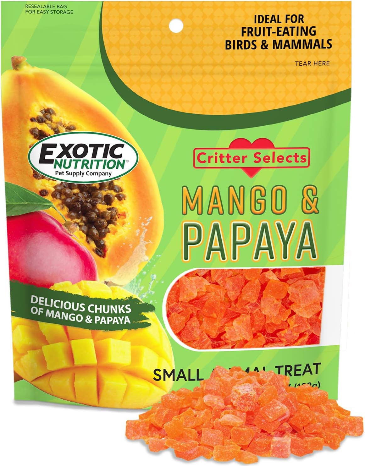 Mango & Papaya Treat (4.5 oz.) - Healthy Treat for Small Animals - Sugar Gliders, Rats, Chinchillas, Ferrets, Parrots, Hamsters, Squirrels, Hedgehogs, Guinea Pigs, Rabbits & Other Small Animals