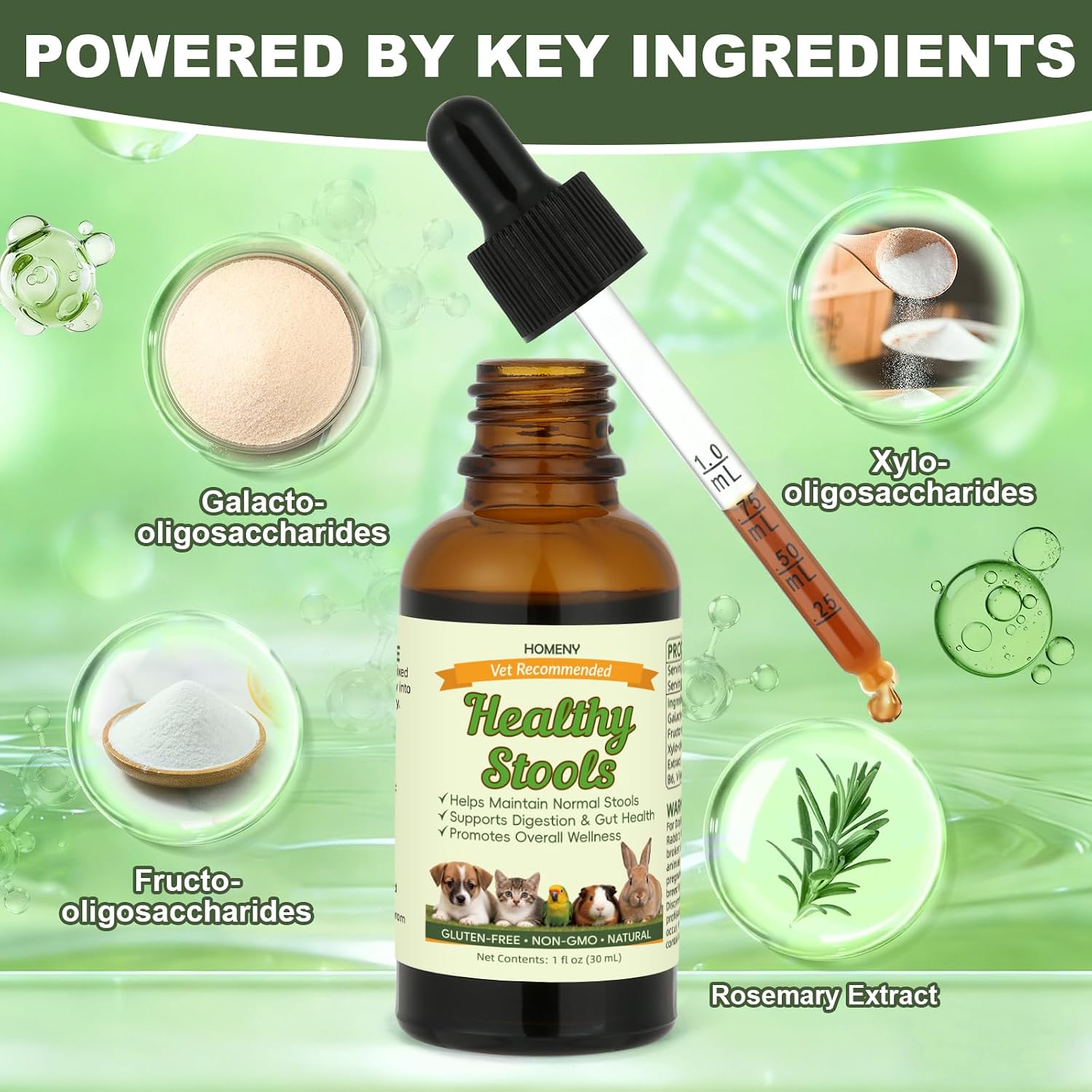 Pet Digestive Supplement, Healthy Stool Support Drops for Dogs, Cats, Birds, Guinea Pigs & Rabbits, Natural Herbs Liquid for Gut Health, Stool Consistency & Sensitive Stomach - 1 oz - Image 5