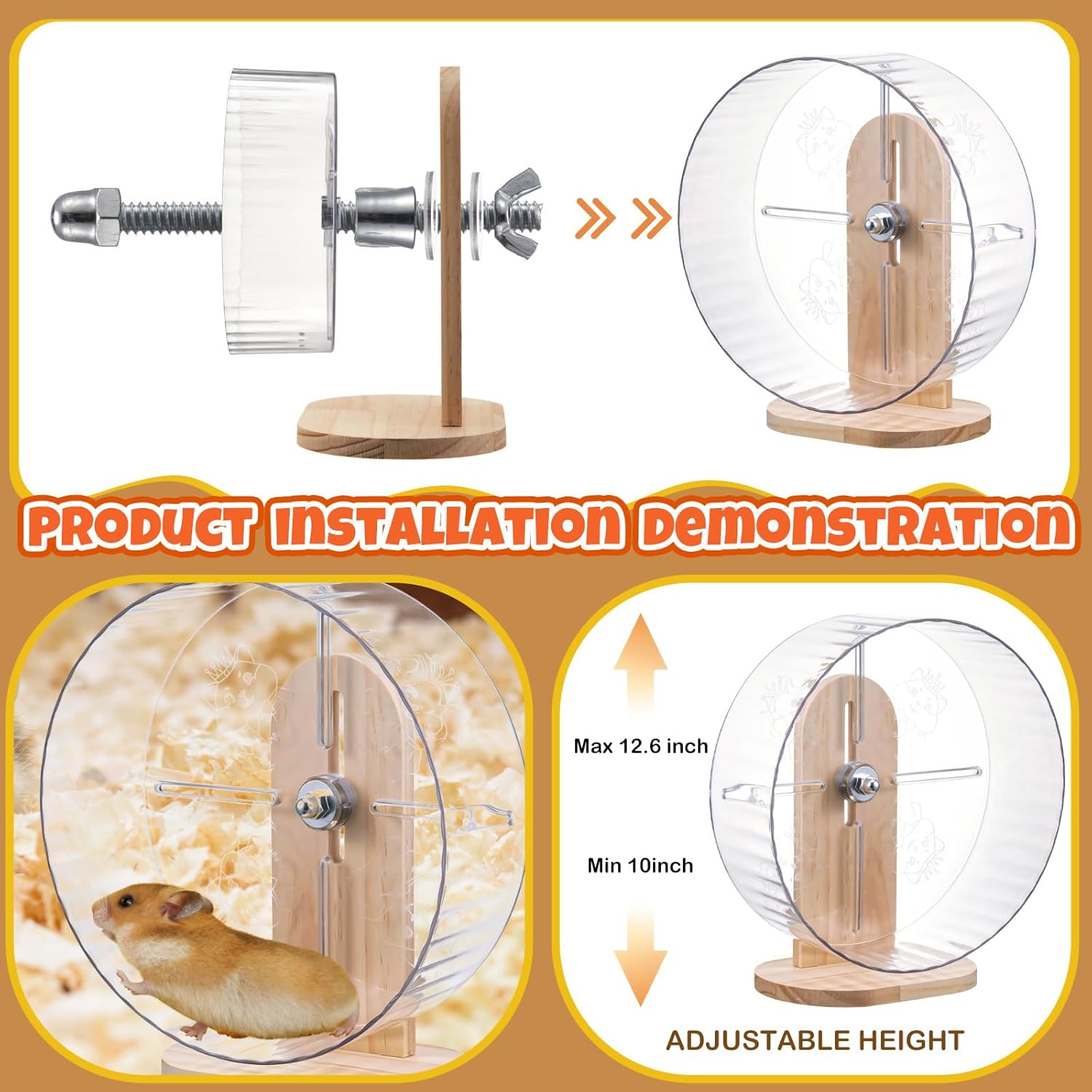 18 Pcs Hamster Cage Accessories, Silent Hamster Wheel, 15 Chew Toys Set, Maze Wood House and Water Bottle Set for Rat Mice Small Animals Habitat (Fun Interactive Style) - Image 3