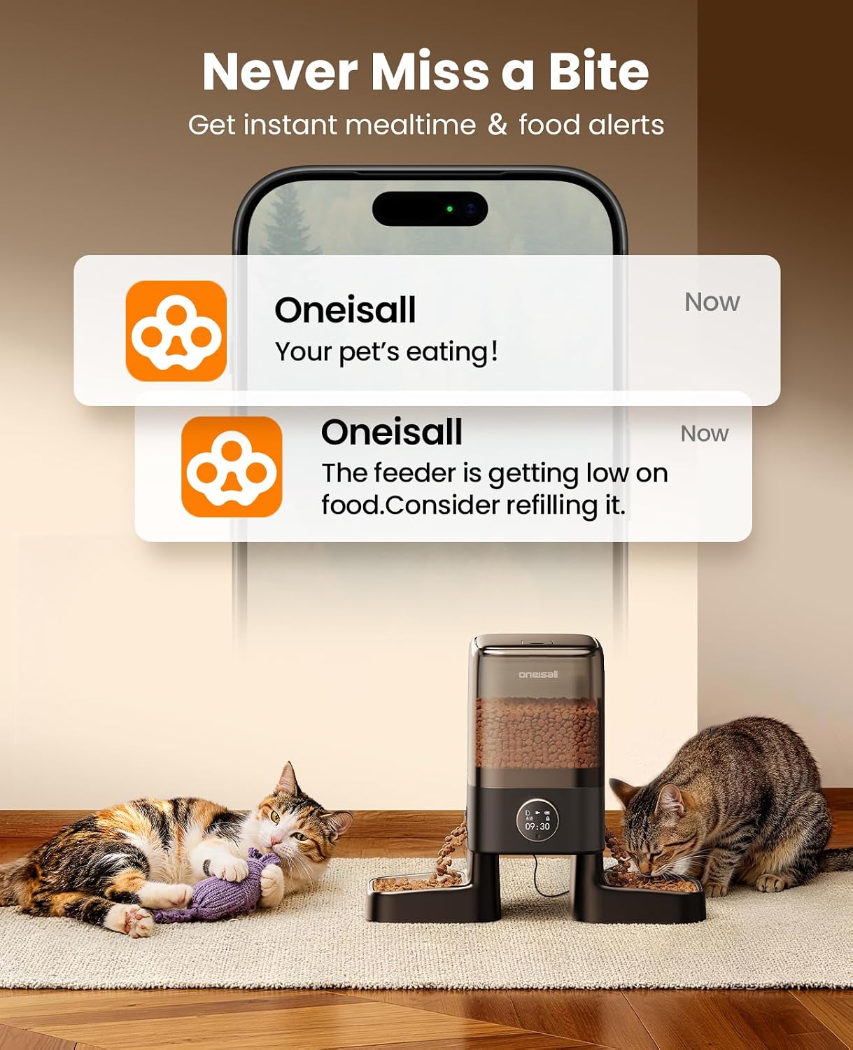 oneisall Automatic Cat Feeder with Camera for 2 Cats, 1080P HD Night Vision, 20 Cups/5L Cat Feeder Automatic, 2-Way Audio, Motion-Activated Alerts, 5G WiFi APP Remote Control Pet Feeder - Image 7