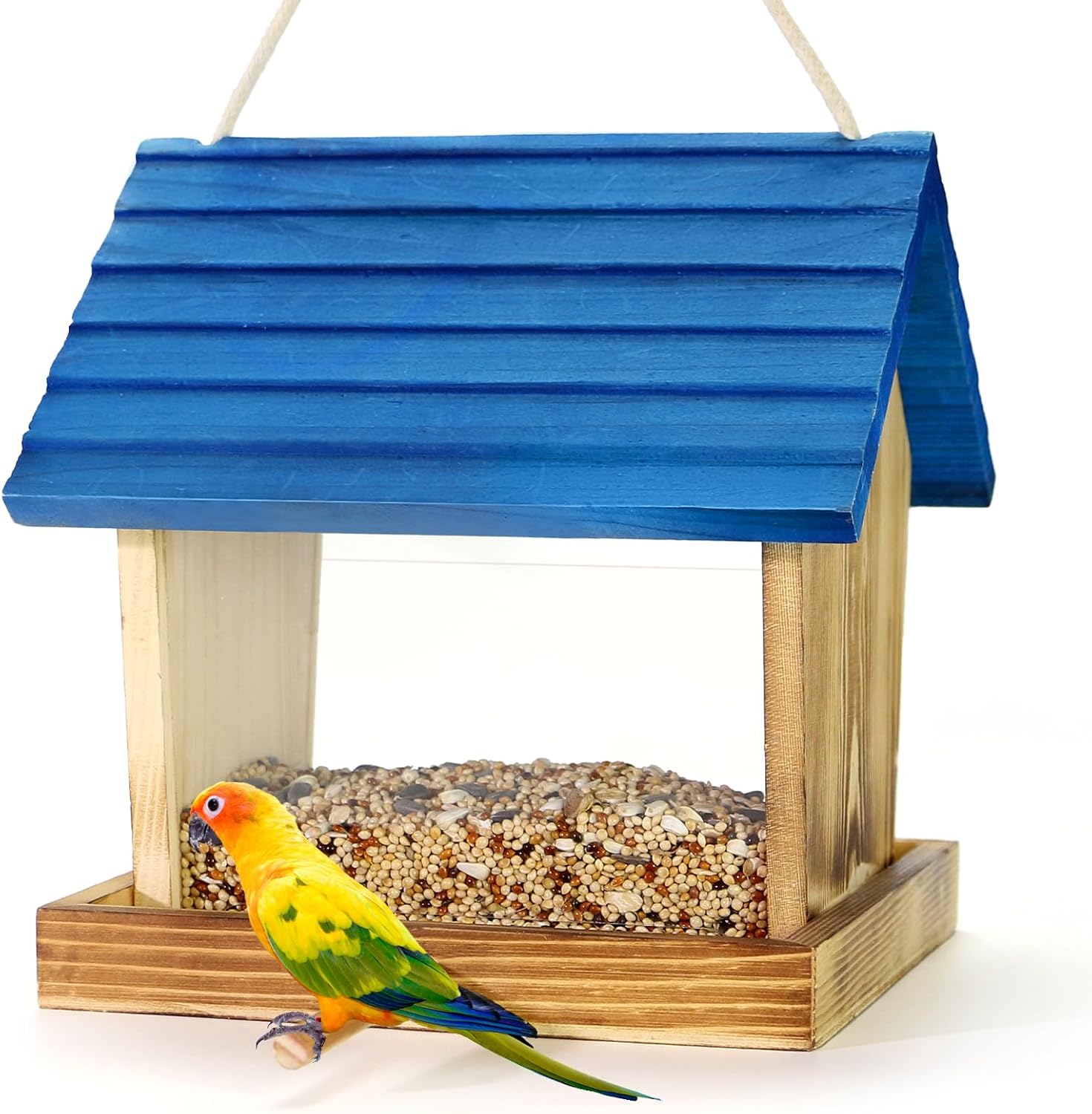 Cedar Wooden Bird Feeders for Outdoors Hanging– Large, Weatherproof Wild Bird House Feeder–Pre-Assembled, Hopper Design, Anti-Squirrel, Easy Fill for Cardinals, Bluebirds, Oriole & Finches