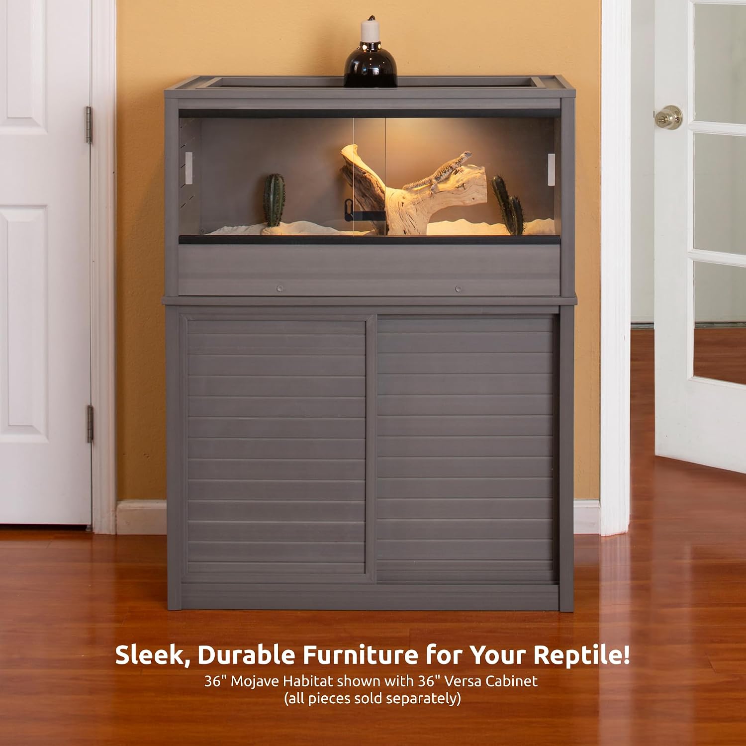 New Age Pet ECOFLEX 36" Wide Medium Reptile Habitat, Mojave Lounge for Snakes, Tortoises & Lizards in Maple, Black & Grey, Easy Assembly, Sliding Glass Doors & Mesh Top - Image 12