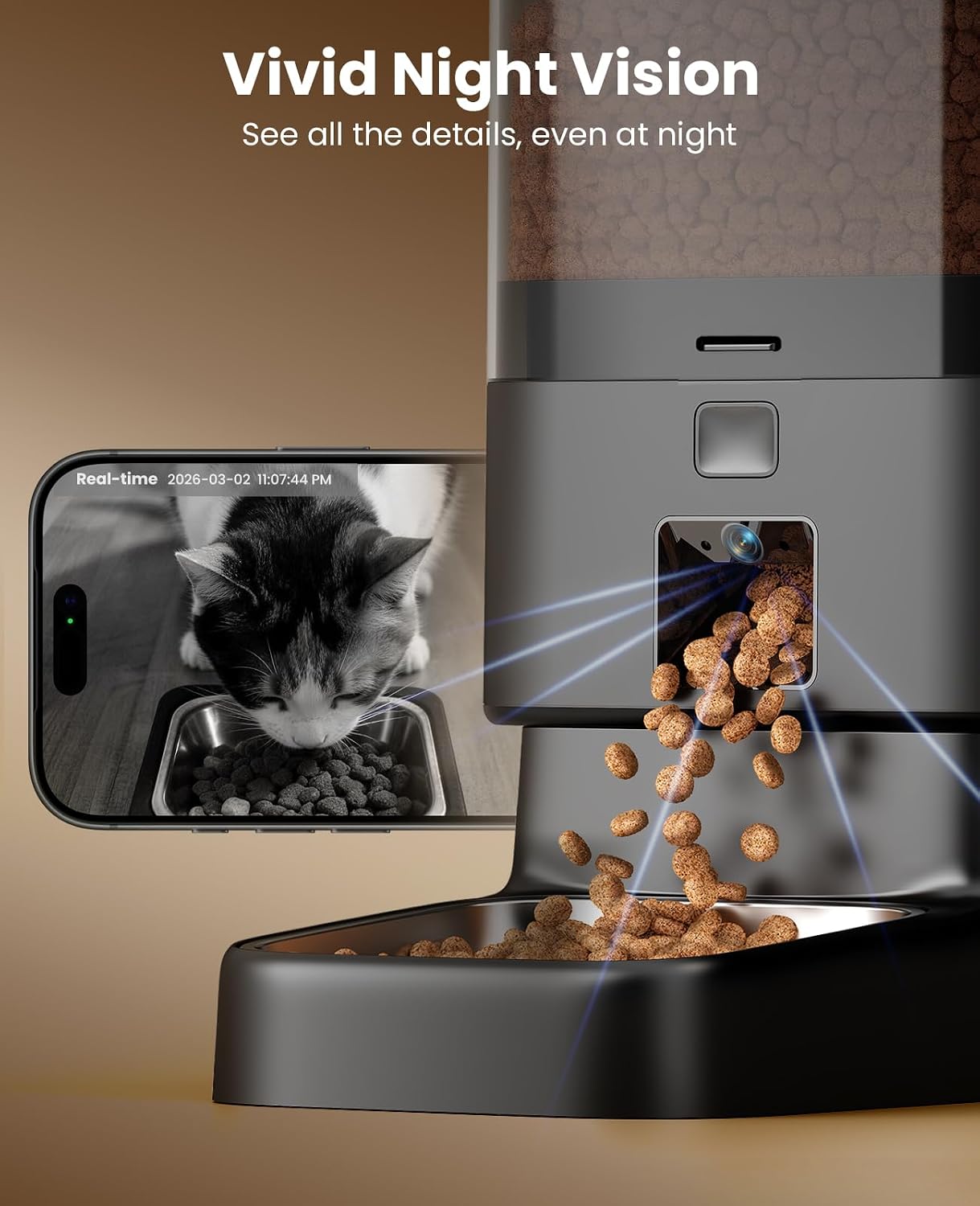 oneisall Automatic Cat Feeder with Camera for 2 Cats, 1080P HD Night Vision, 20 Cups/5L Cat Feeder Automatic, 2-Way Audio, Motion-Activated Alerts, 5G WiFi APP Remote Control Pet Feeder - Image 3