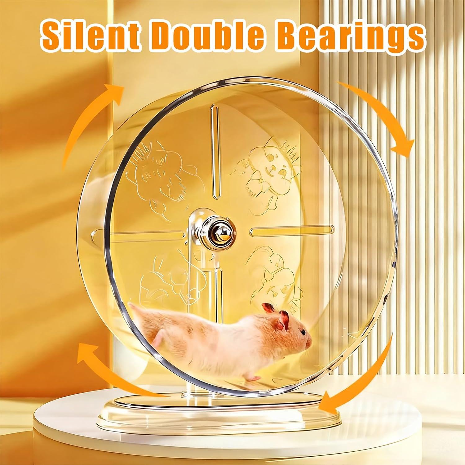 Silent Hamster Exercise Wheel,8.3 Inch Quiet Spinner Hamster Running Wheel,Silent Wheels with Anti-Skid & Adjustable Stand for Gerbils, Mice, or Other Small Pets,Transparent - Image 4