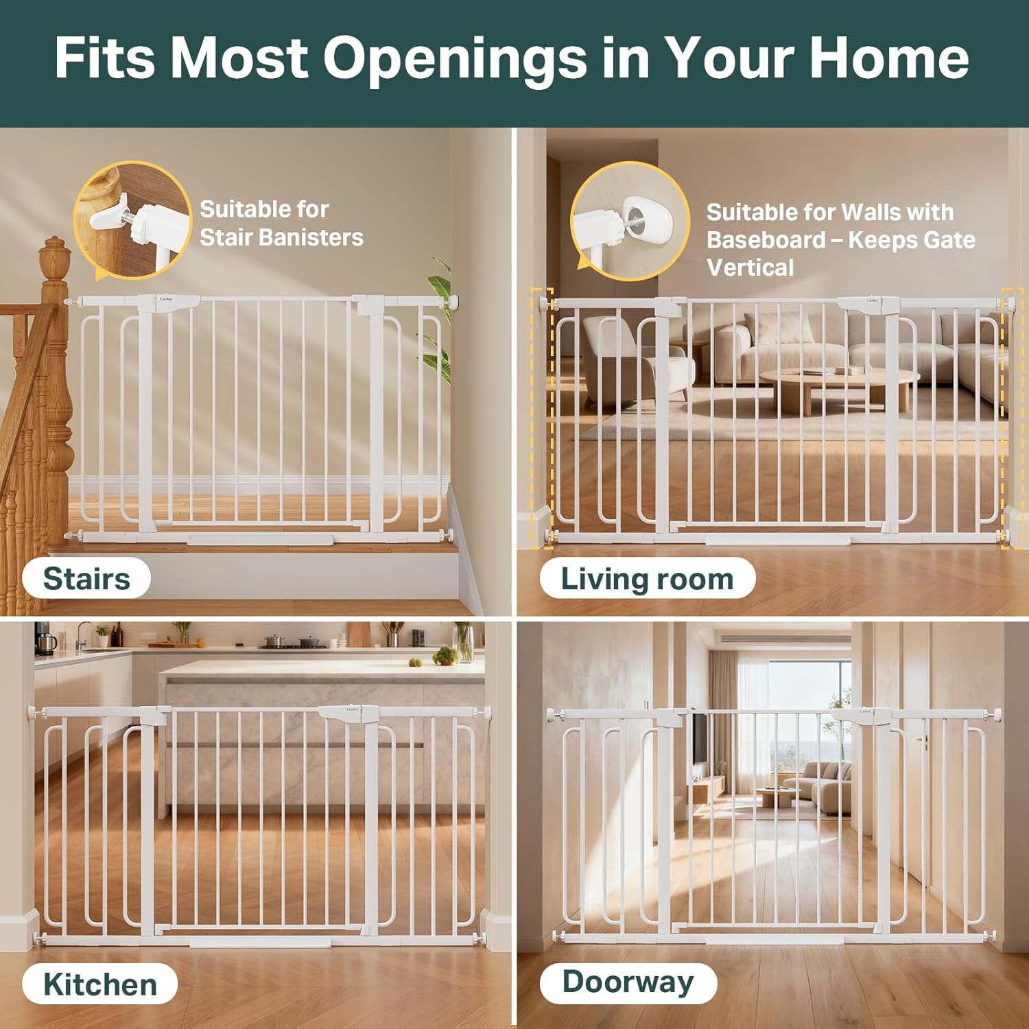 Cumbor 36.6-59" Extra Wide Baby Gate for Stairs, Pressure Mounted Dog Gate for Doorways, Auto-Close Easy Walk Through Safety Child Gate for Kids Toddler, Tall Pet Gates Indoor, White - Image 6