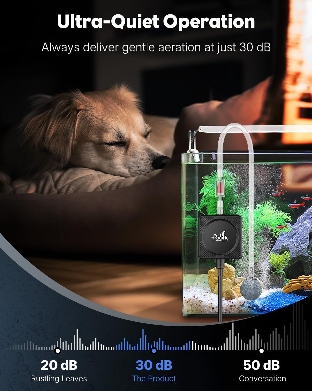 Pawfly Nano Silent Aquarium Air Pump, Mini Bubbler with Accessories, 1.3 W Portable Oxygen Aerator for 1-15 Gallon Fish Tanks, 450 mL/min - Image 2