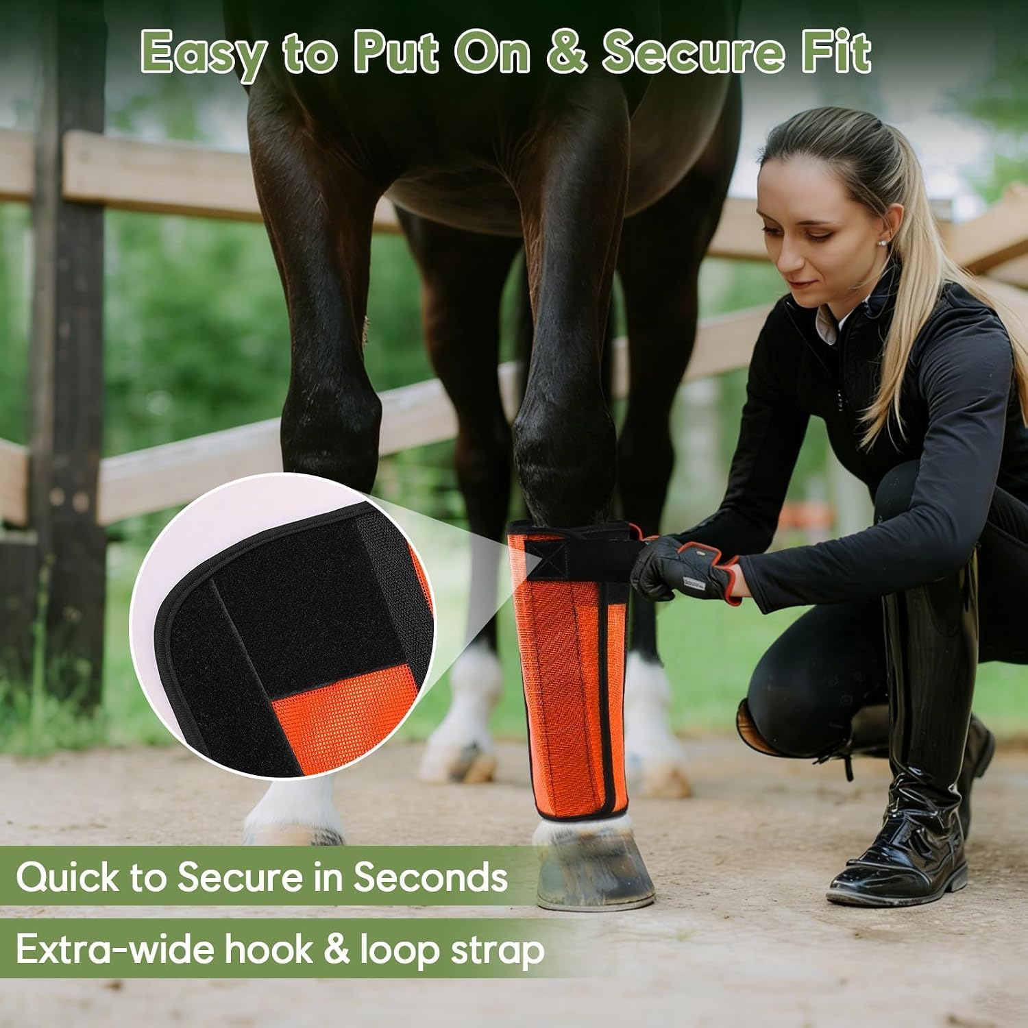 Fly Boots for Horses Set of 4, Horse Fly Boots with Reinforced Stitching, Extra-Wide Adjustable Hook & Loop Strap for Secure Fit, Breathable Mesh Fly Leg Wraps for Horse (4Pack, Orange) - Image 8