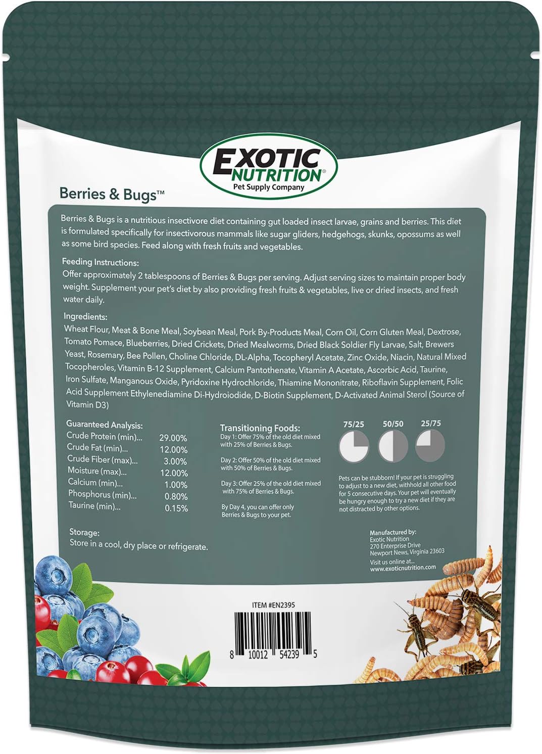 Berries & Bugs 1.5 lb - All Natural High Protein High Fiber Food for Hedgehogs, Skunks, Opossums, Sugar Gliders - Universal Insectivore Diet with Fruit, Gut-Loaded Insects, & Healthy Vitamins - Image 4