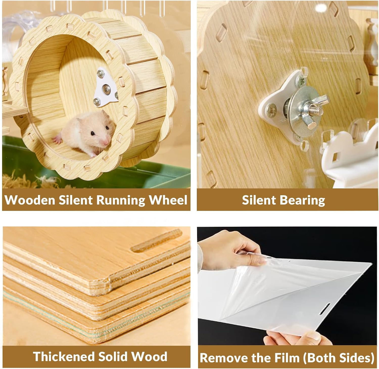 Cycodo 8 in 1 Acrylic Hamster Cage,2-Tier Dwarf Hamster Cage with Wooden Wheel & Hideout,Small Hamster Habitat with Accessories,Clear Pet Mice House(Green,14" L*10" W*11" H) - Image 3