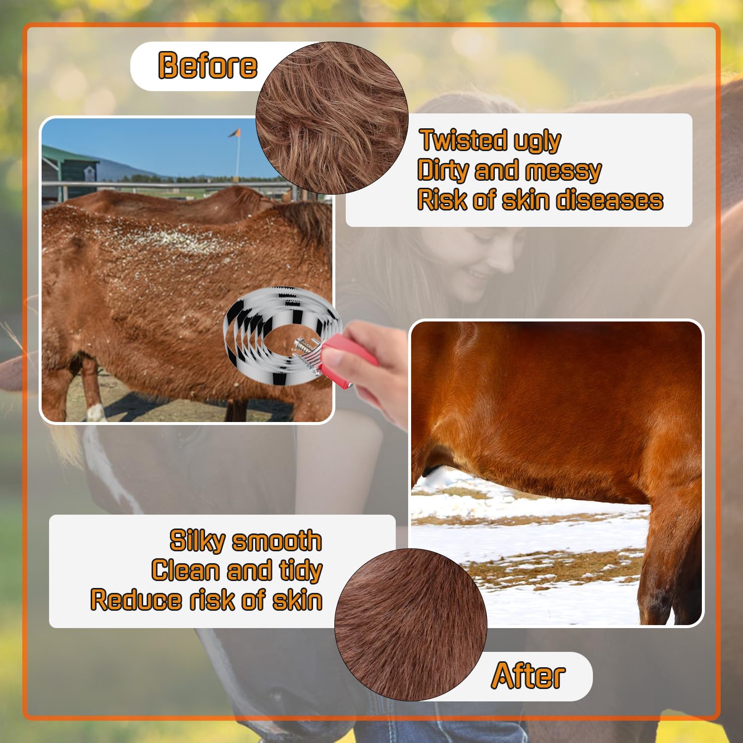 6 Rings Curry Comb Horse Brush, Horse Grooming Supplies for Horses | Reversible Stainless Steel Shedding Comb & Scraper with Soft Touch Grip, Dogs & Livestock, Curry Comb for Shedding & Bathing - Image 5