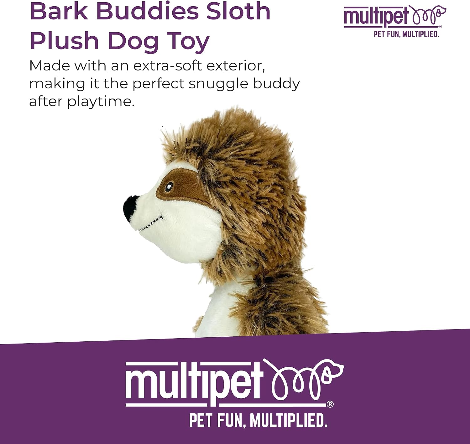 Multipet Bark Buddies Sloth Dog Plush Toy - Squeaky Dog Toy for All Dogs - Extra Soft Plush Dog Toy - Stuffed Animal Dog Toy for Cuddling & Playing - Cute Dog Pet Toy (10") - Image 2