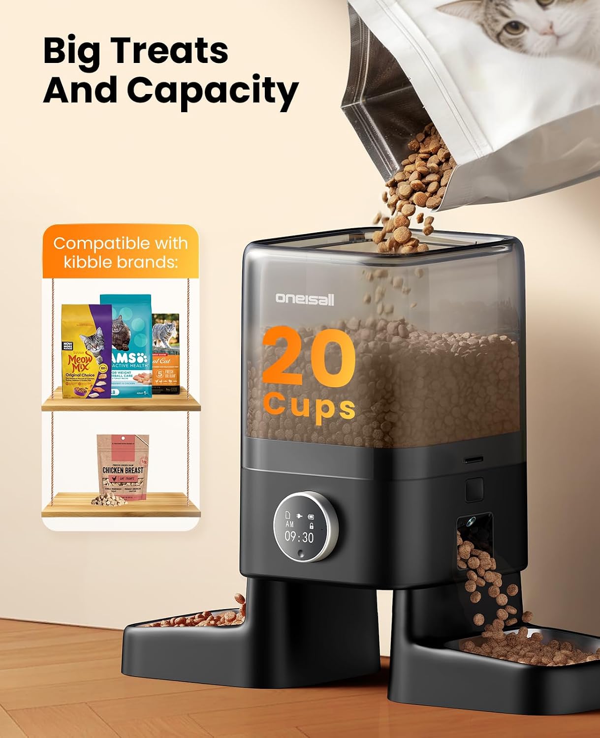 oneisall Automatic Cat Feeder with Camera for 2 Cats, 1080P HD Night Vision, 20 Cups/5L Cat Feeder Automatic, 2-Way Audio, Motion-Activated Alerts, 5G WiFi APP Remote Control Pet Feeder - Image 8