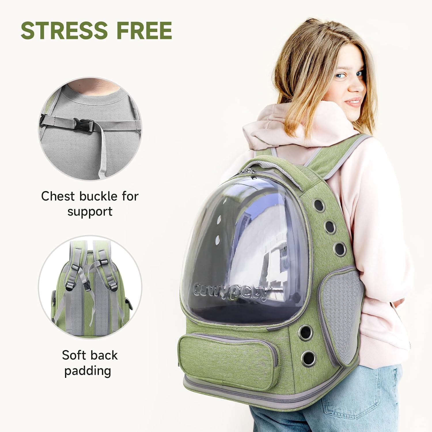 Cawypety Cat Backpack Carrier, Breathable Cat Carrier Large Space Bubble Pet Backpack for Kitty Small Dog up to 15lbs, Transparent & Foldable Pet Carrier for Travel Hiking - Image 5