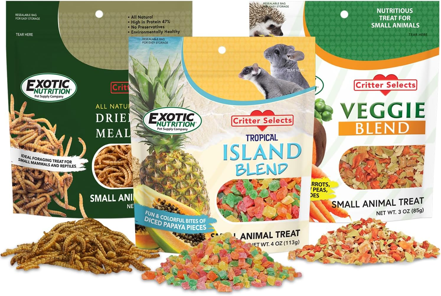 Treat Assortment 3 Pack - Pet Treats with Mix of Dried Fruits, Dried Insects, & Other Crunchies - for Sugar Gliders, Hedgehogs, Squirrels, Rabbits, Marmosets, Rats, Hamsters - Sample Variety - Image 3