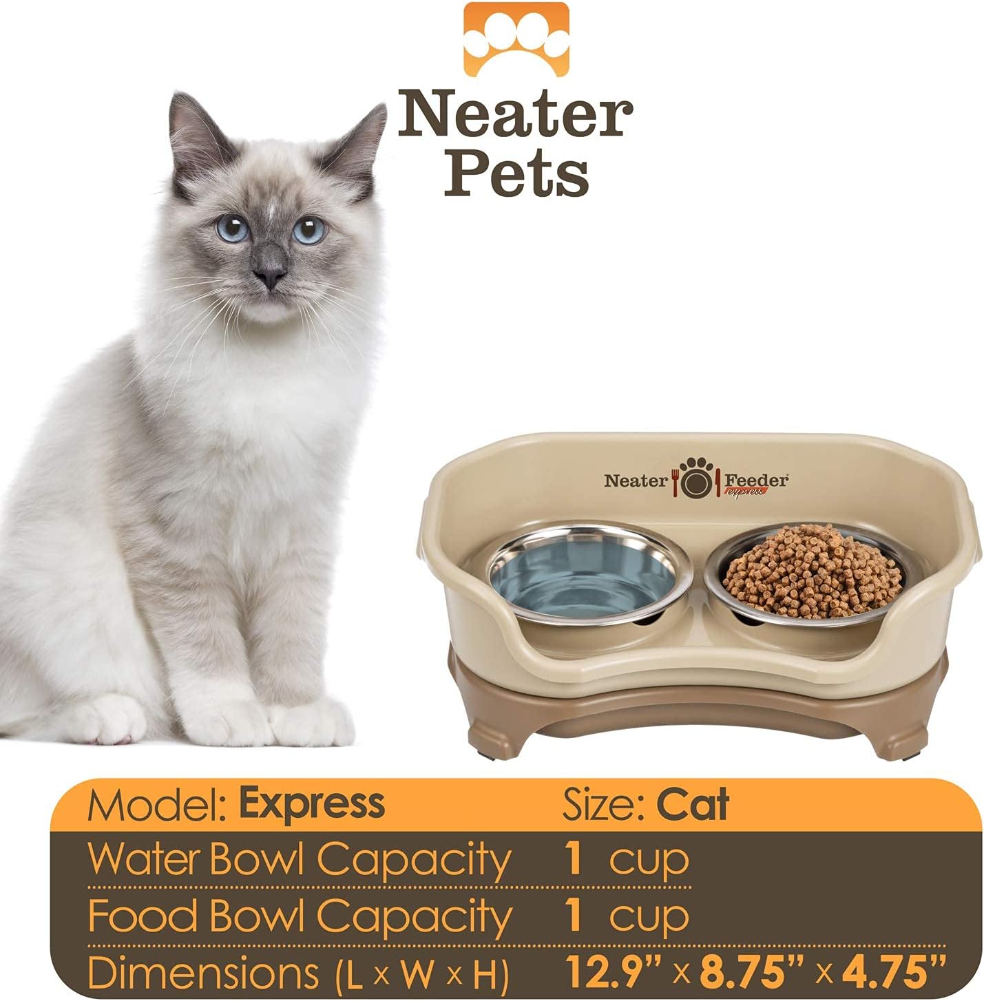 Neater Feeder Express Mess Proof Cat Bowls Elevated, No Spill Feeding Station, Stainless Steel Dishes for Food and Water, Raised Bowls for Indoor Cats, No Fatigue Whisker Friendly Dish, Cappuccino - Image 3