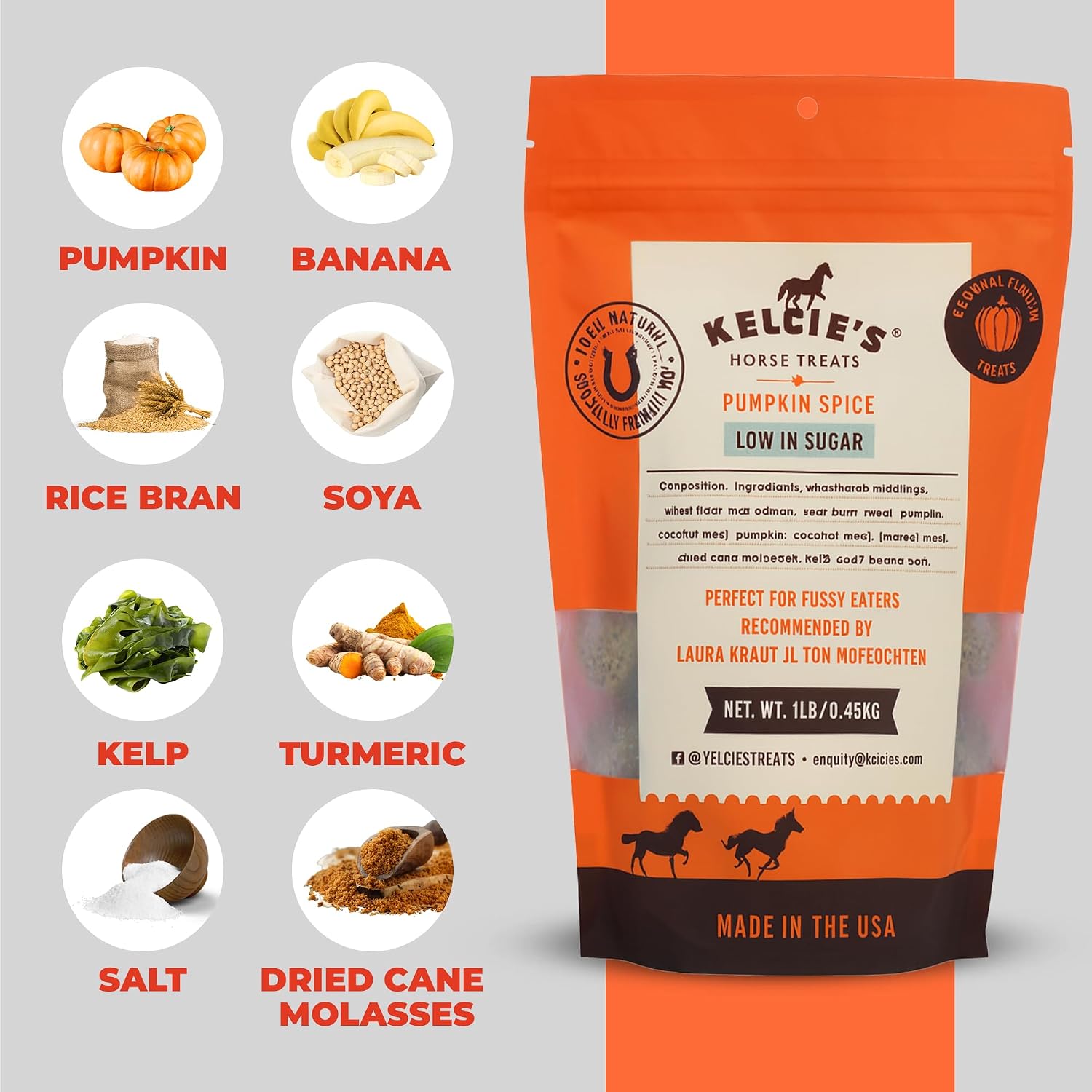 Kelcies Pumpkin Spice Horses Treats - Low Sugar, Starch, and Carbohydrates | Healthy Treats for Horse Supports Superior Digestion 1 Pound (Pack of 1) - Image 3
