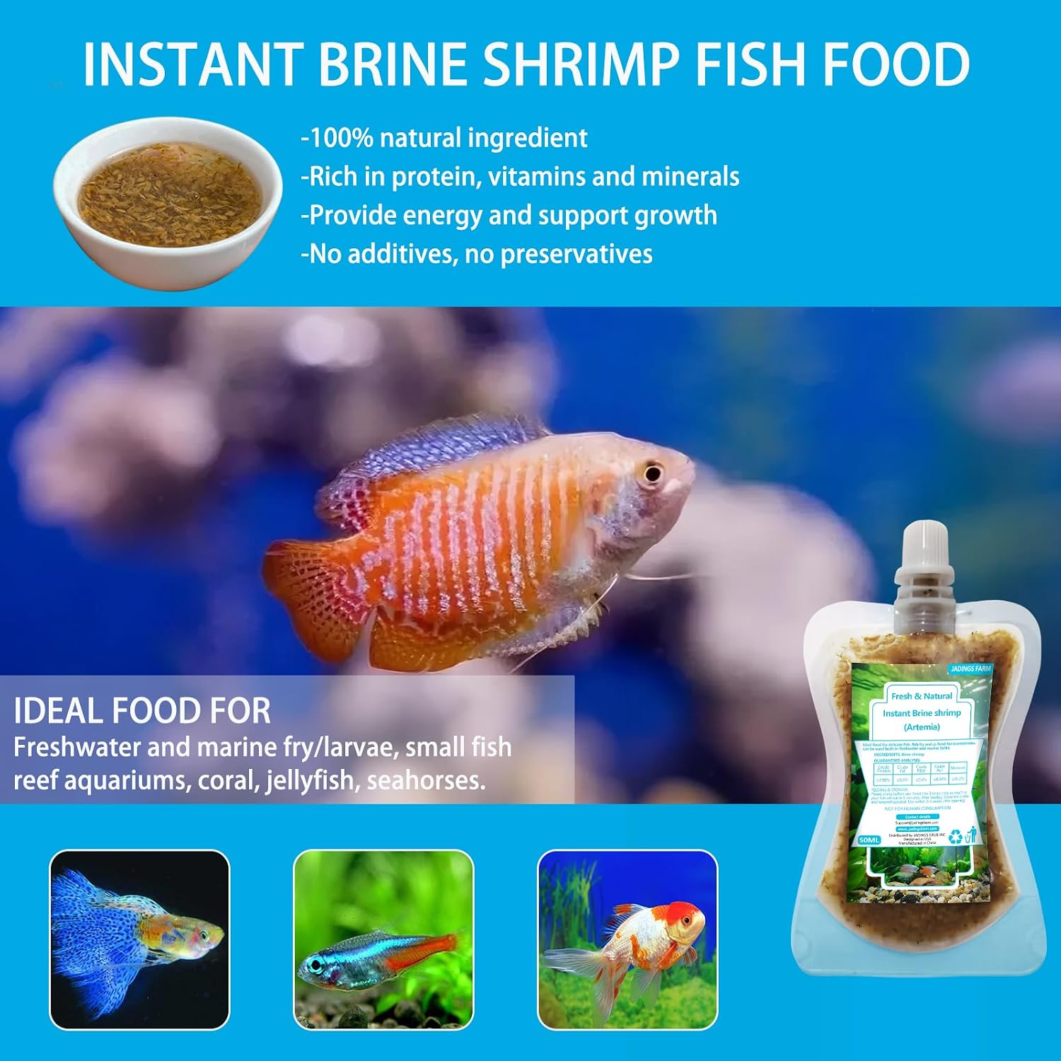 Brine Shrimp Fish Food, Ready to Use Aquarium Fish Food, Non-Living Instant Food for Betta Saltwater Marine Freshwater Fish (Adult Brine Shrimp) - Image 3