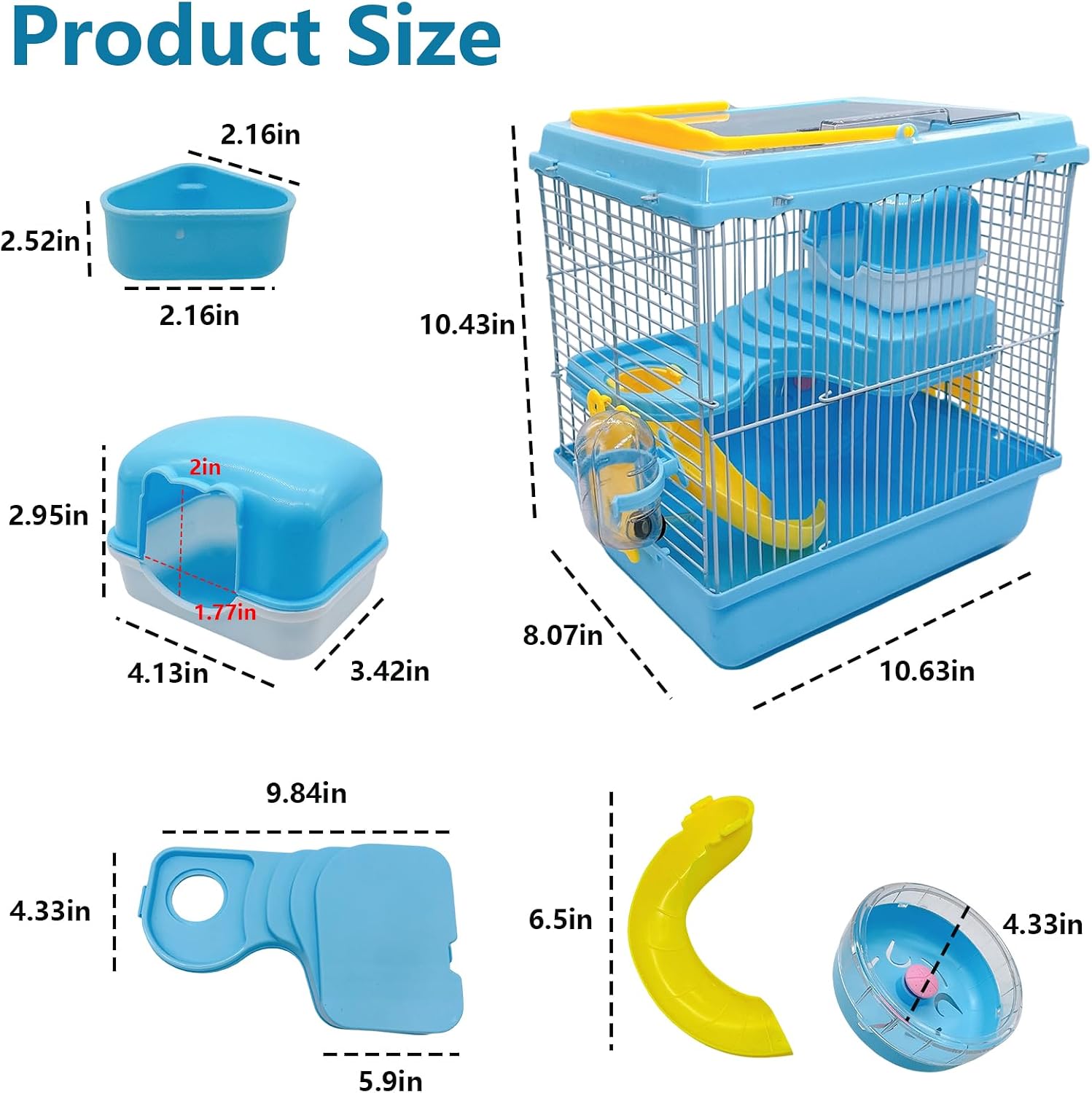 Portable Hamster Cage 2 Layers Dwarf Hamster Habitat, Small Animal Travel Cage with Running Exercise Wheel, Mouse Cages for Mice Gerbils or Other Tiny Pets,10.62 * 8.27 * 11.02 in (Style 3) - Image 2