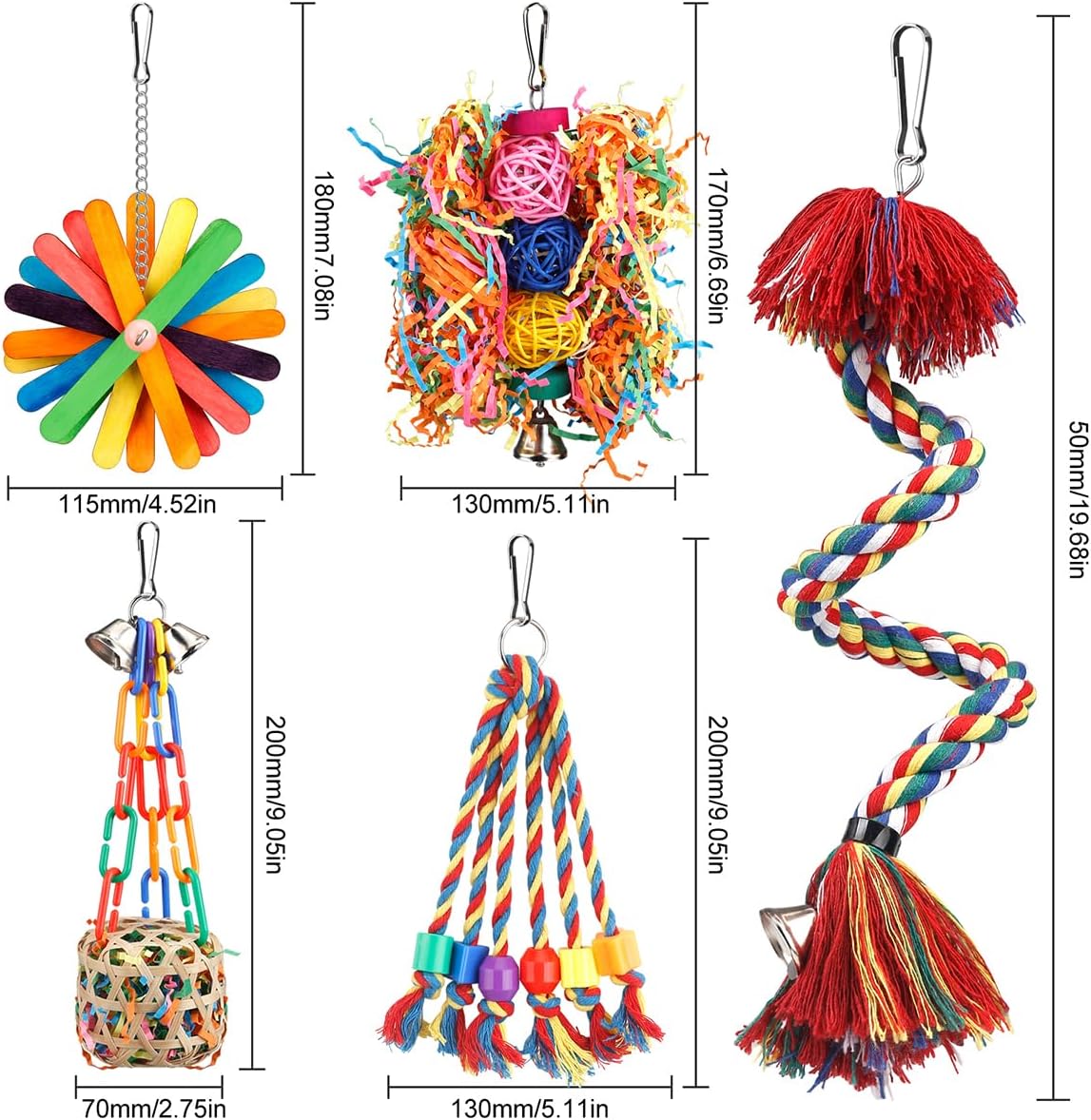 Bird Toys Rope Perch with Bell Colorful Bird Chewing Shredding Foraging Toys Parrot Swing Climbing Standing Hanging Toys Cage Accessories for Conure Cockatiel Budgies Lovebird - Image 6