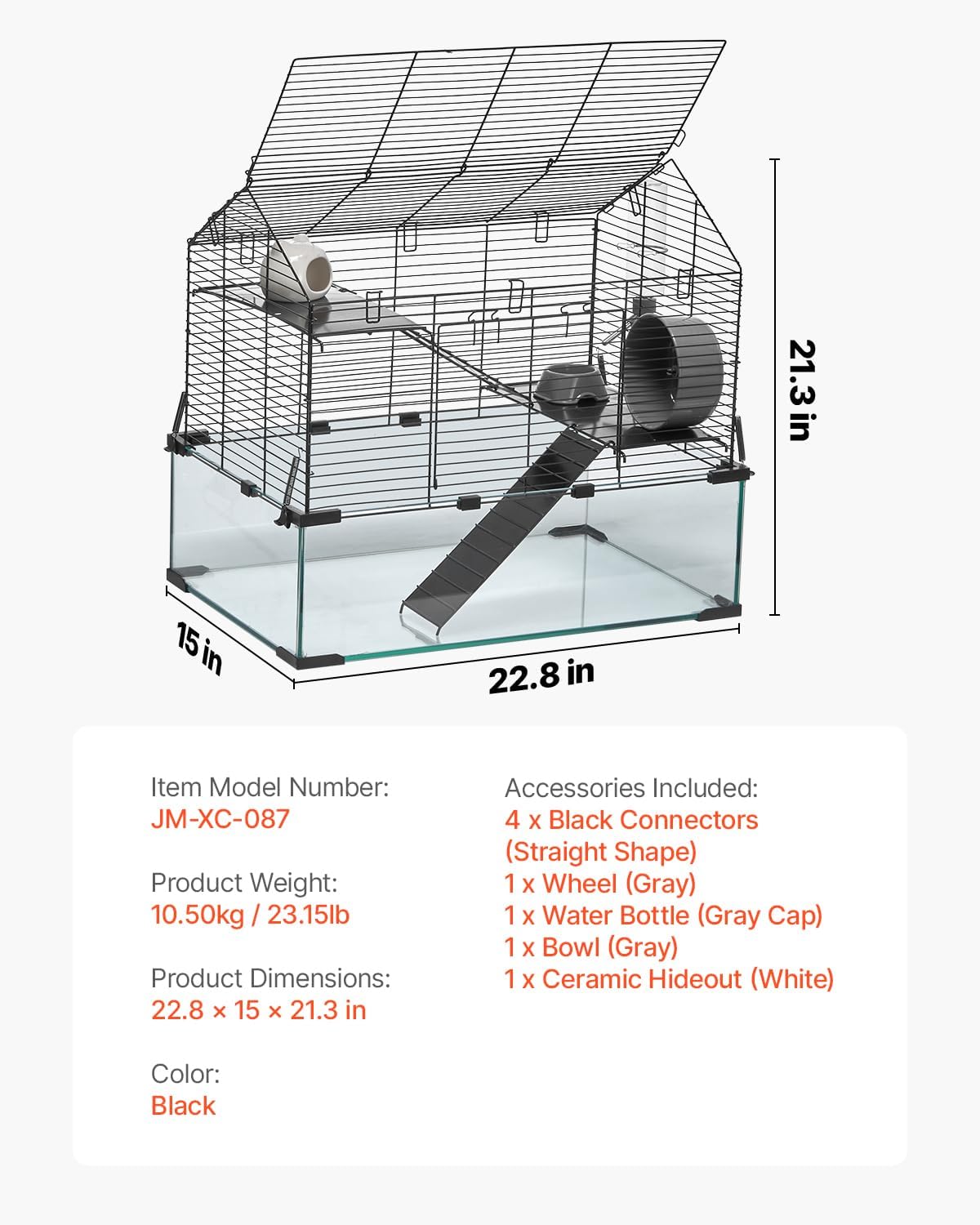 VEVOR Hamster Cage, 360° Viewing Transparent Hamster Habitats, Small Animal Cage, 22.8 x 15 x 21.3 in, Ventilated Pet Mouse Cages with Water Bottle, Portable Hamster House for Rats, Guinea Pigs - Image 7