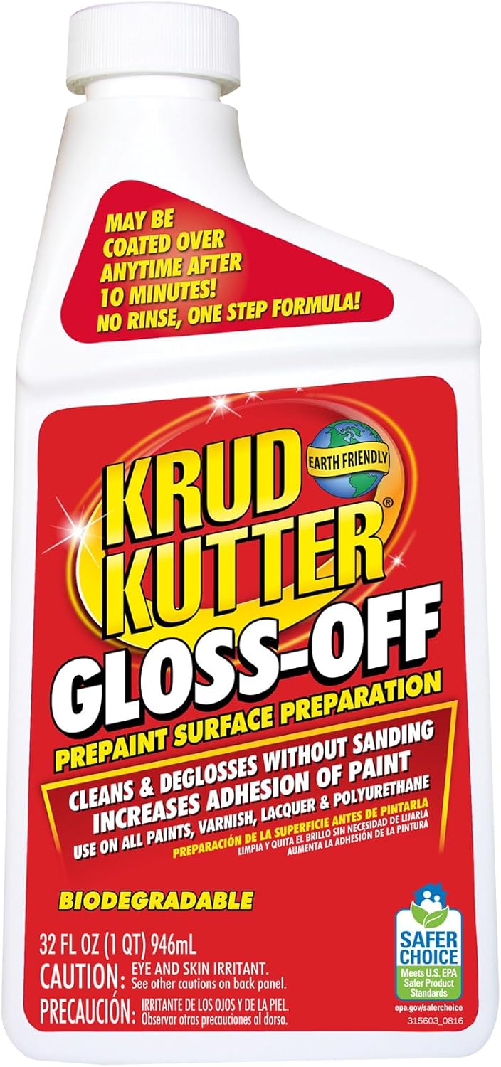 Krud Kutter Gloss-Off Prepaint Surface Preparation Cleaner, 32 oz, No Sanding Liquid Deglosser for Cabinets, Trim, Doors and Furniture, Removes Dirt Grease and Gloss for Paint Adhesion