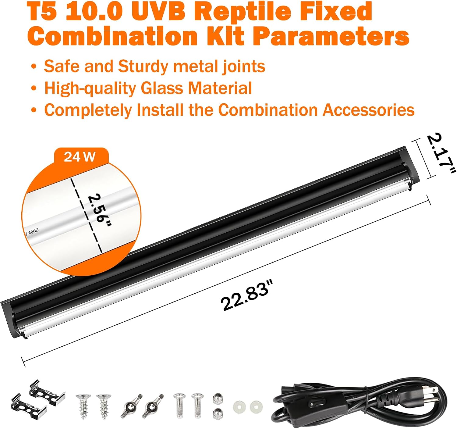 T5 10.0 UVB Reptile Light Fixture, 24W 22" for Bearded Dragon | Combo kit with stand & hood. 24W 22" T5 10.0 UVB/UVA. For bearded dragons, tortoises, lizards & amphibians. - Image 2
