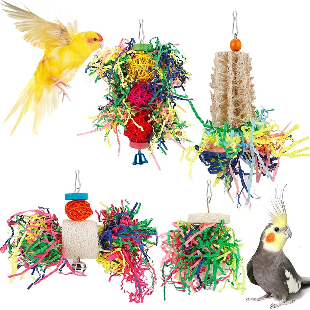 Bird Shredding Foraging Toys Parakeet Toy Chewing Hanging Toy Shredded Paper Bird Cage Accessories Bird Rope Perch for Conure Cockatiel Budgies Lovebird Parrotlet