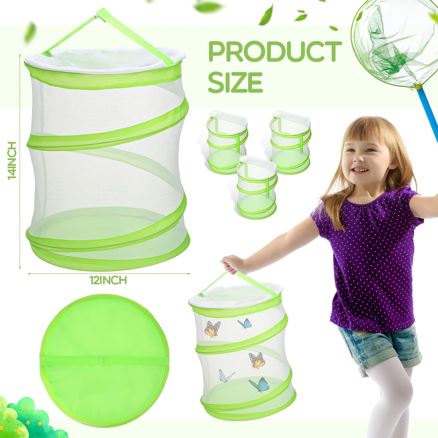 Sherr 4 Pack Butterfly Habitat Cage Clear Mesh Mini Butterfly Net Habitat Container, Terrarium Pop up(12 x 14 Inch) - Image 2