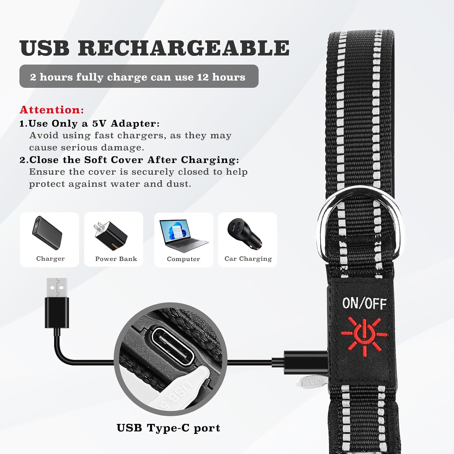 4 Ft LED Dog Leash, Light Up & Lighted Dog Leash, 7 Lighting Modes, Glow in The Dark, Reflective, Double-Sided Light, Rechargeable with Padded Handle for Night Walking Safety, Small to Large Pets - Image 7