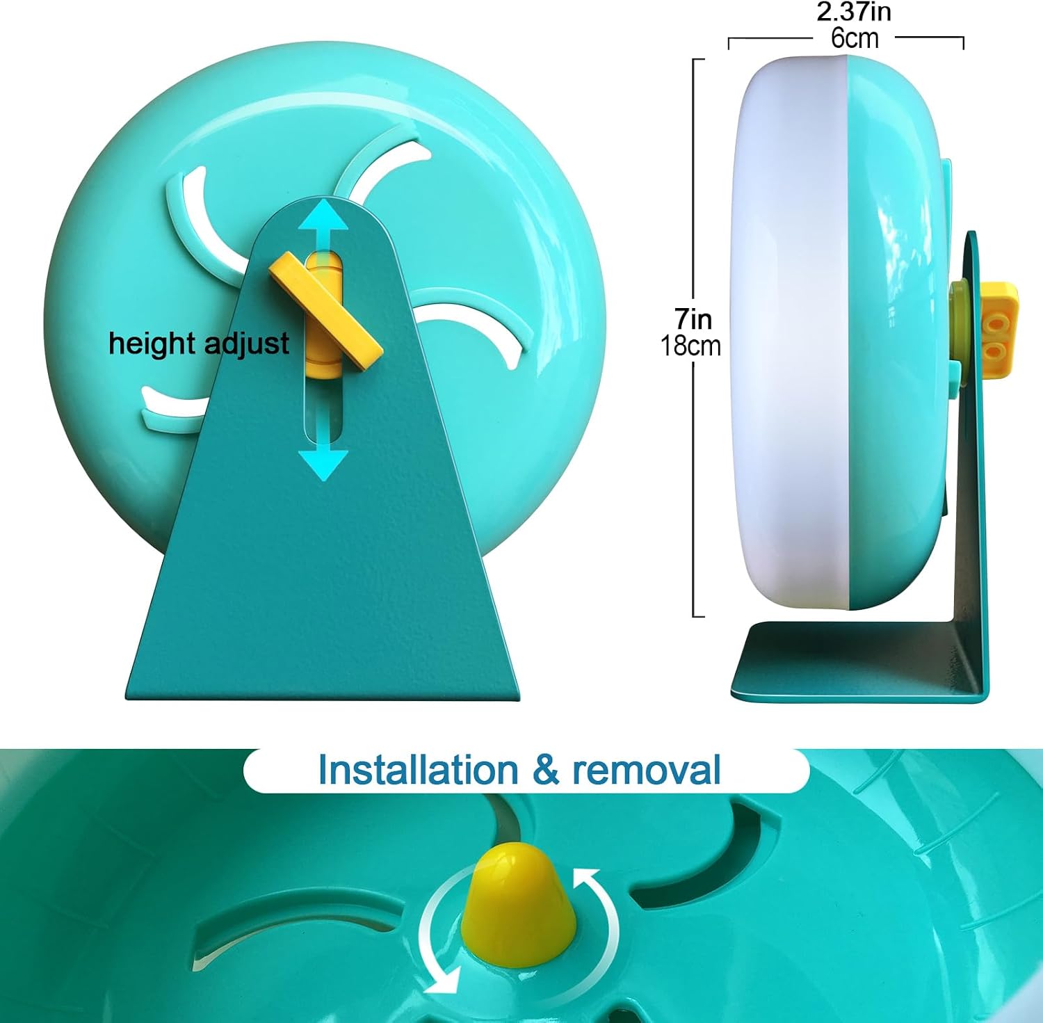 lazYYzal Hamster Silent Wheel, Super-Silent Small Animal Exercise Wheel Accessories, Quiet Hamster Running Wheels with Adjustable Stand for Hamsters,Gerbils,Mice, Small Pet 7in (Blue A) - Image 6