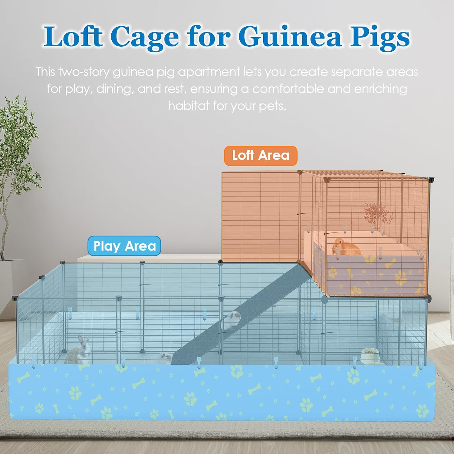 2-Story Guinea Pig Cages with Tarp, Large C&C Loft Cage for Rabbit Bunny Puppy Small Animal Indoor Dog Playpen Pet Exercise Enclosure, 25 Panels - Image 7