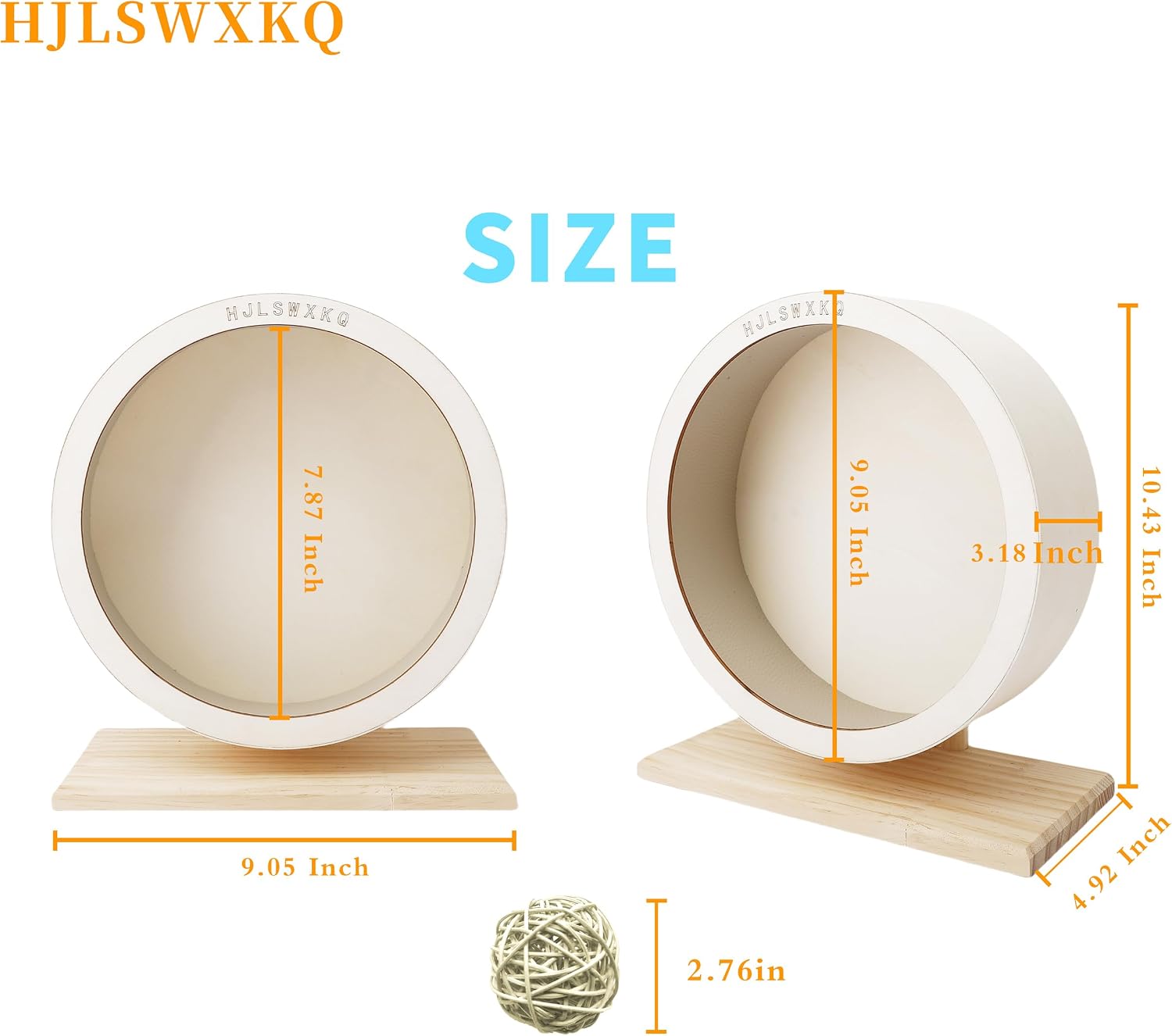 9in Silent Hamster Wheel with 2 Natural Chew Toys - Wooden Exercise Wheel with Removable Track, Quiet Spinner for Gerbils, Mice, Hamsters,Mouse,Syrian Hamster(9in) - Image 8