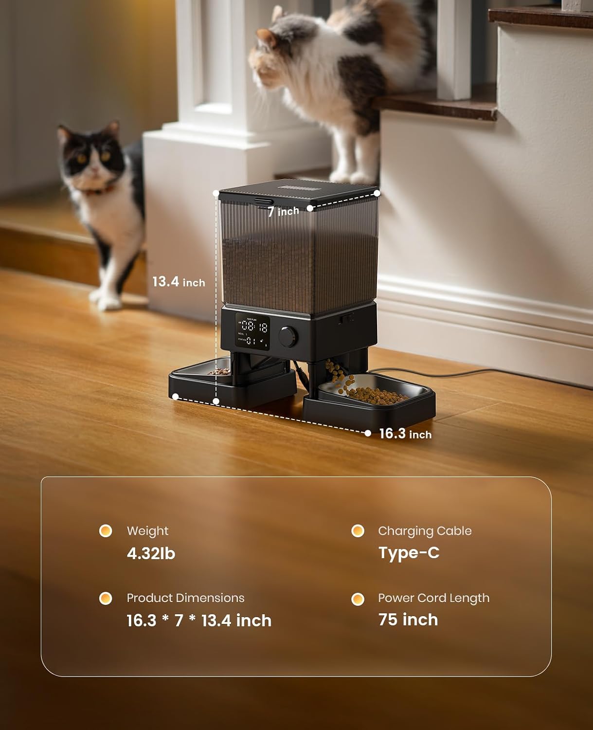 oneisall Automatic Cat Feeder for 2 Cats, 20 Cups/5L Automatic Cat Food Dispenser for Small Pets Indoor, Timed Cat Feeder for Dry Food - Image 9