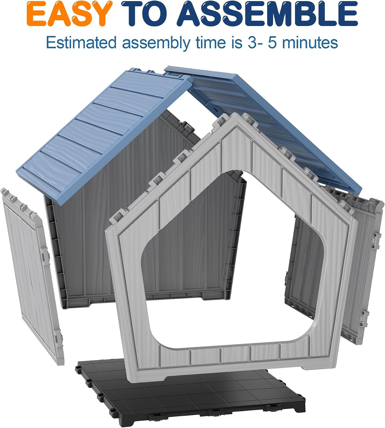 Bifanuo Dog House Outdoor Indoor for Small Dogs - Plastic Pet Shelter, Easy-Assemble & Weather-Resistant for Living Room, Balcony (Blue, 18" L x 22.4" W x 22.2" H) - Image 8