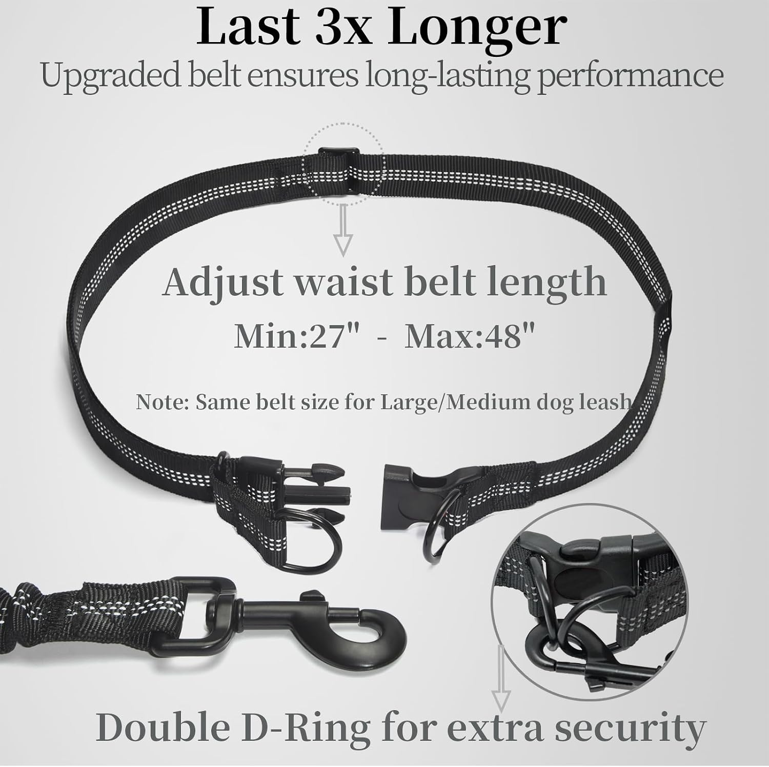 iYoShop Hands Free Dog Leash with Zipper Pouch, Dual Padded Handles and Durable Bungee for Walking, Jogging and Running Your Dog (Large, 25-120 lbs, Black) - Image 4