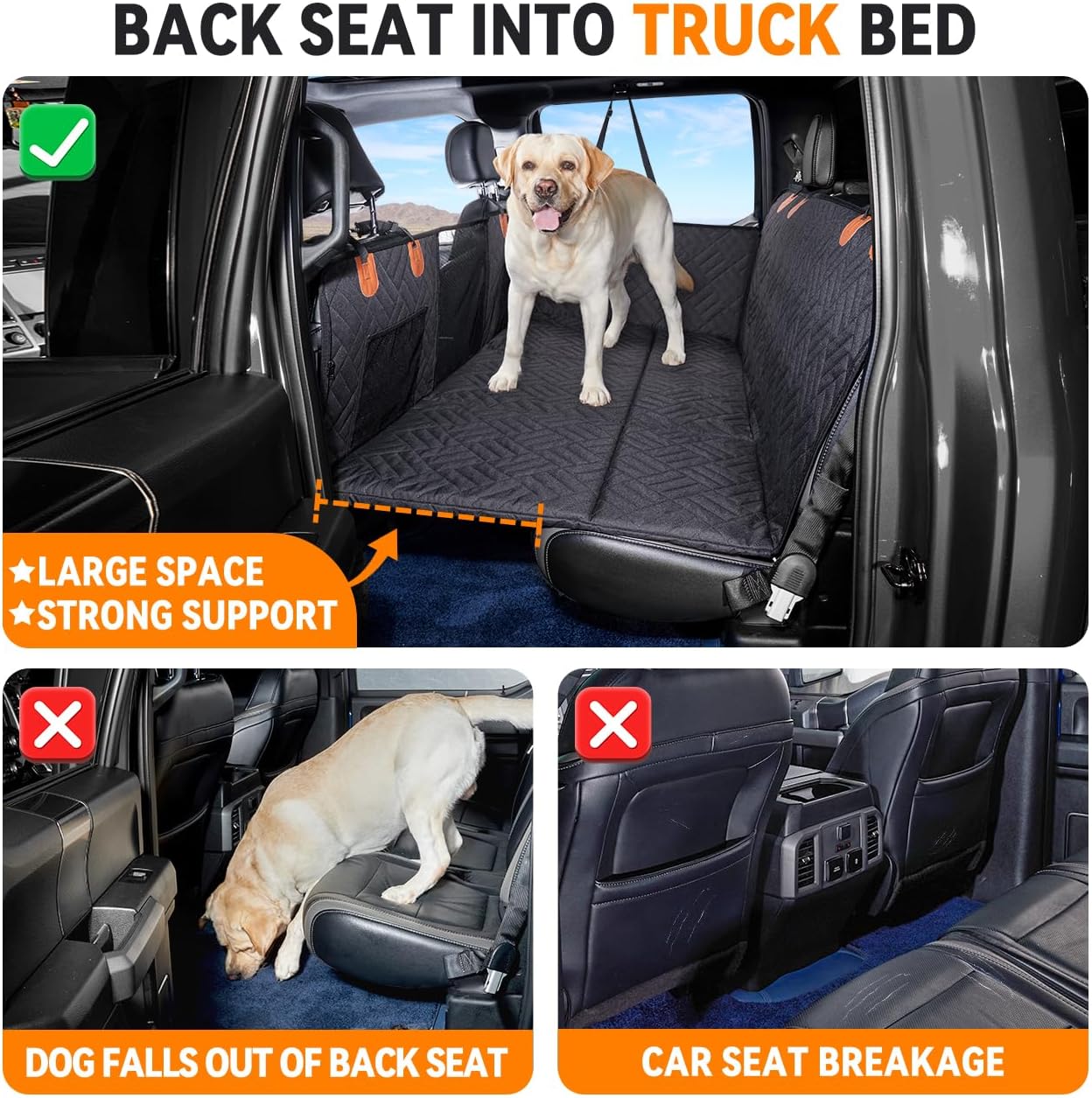 YJGF Dog Back Seat Extender for Truck,Truck Seat Cover Back Seat,Dog Hammock for Truck,Pet Seat Covers for Dogs,Hard Bottom Seat Extender for Dogs(Black,for Full Size Truck) - Image 3