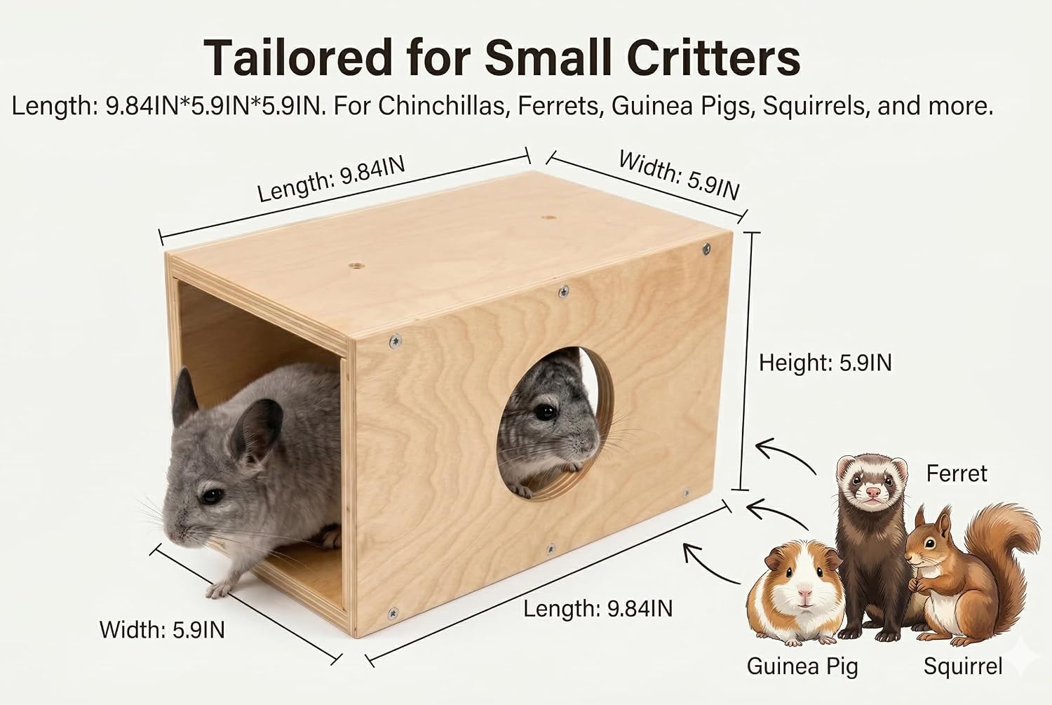 Chinchilla Natural Wood Hanging Tunnel Toys, Small Animals Tunnel Tube, Chinchilla Cage Accessories for Ferret Guinea Pig Rat Hiding and Resting (with Holes) - Image 5