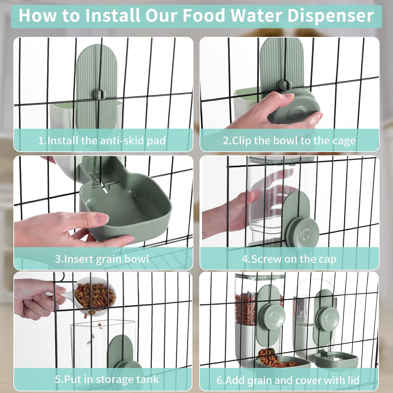 Lemtrflo Hanging Automatic Food and Water Dispenser, Gravity Rabbit Feeder Set, Cage Cat and Bunny Food Bowl (Cage Grid Spacing Over 1.2'') - Image 3