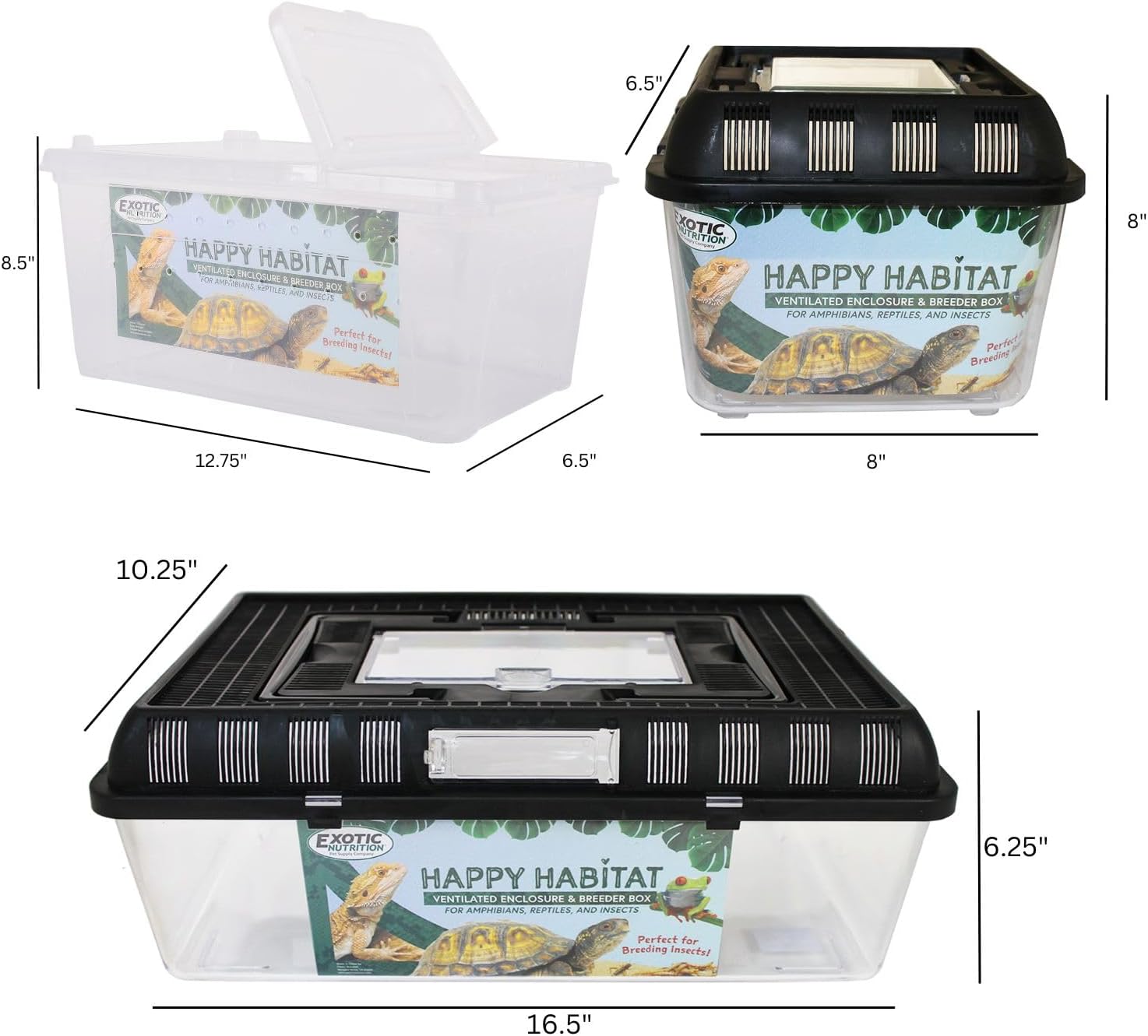 Happy Habitat (Standard) - Ventilated Enclosure & Breeder Box - for Live Feeder Insects, Reptiles, Amphibians & Other Small Pets - Durable Plastic Portable Terrarium - Image 7