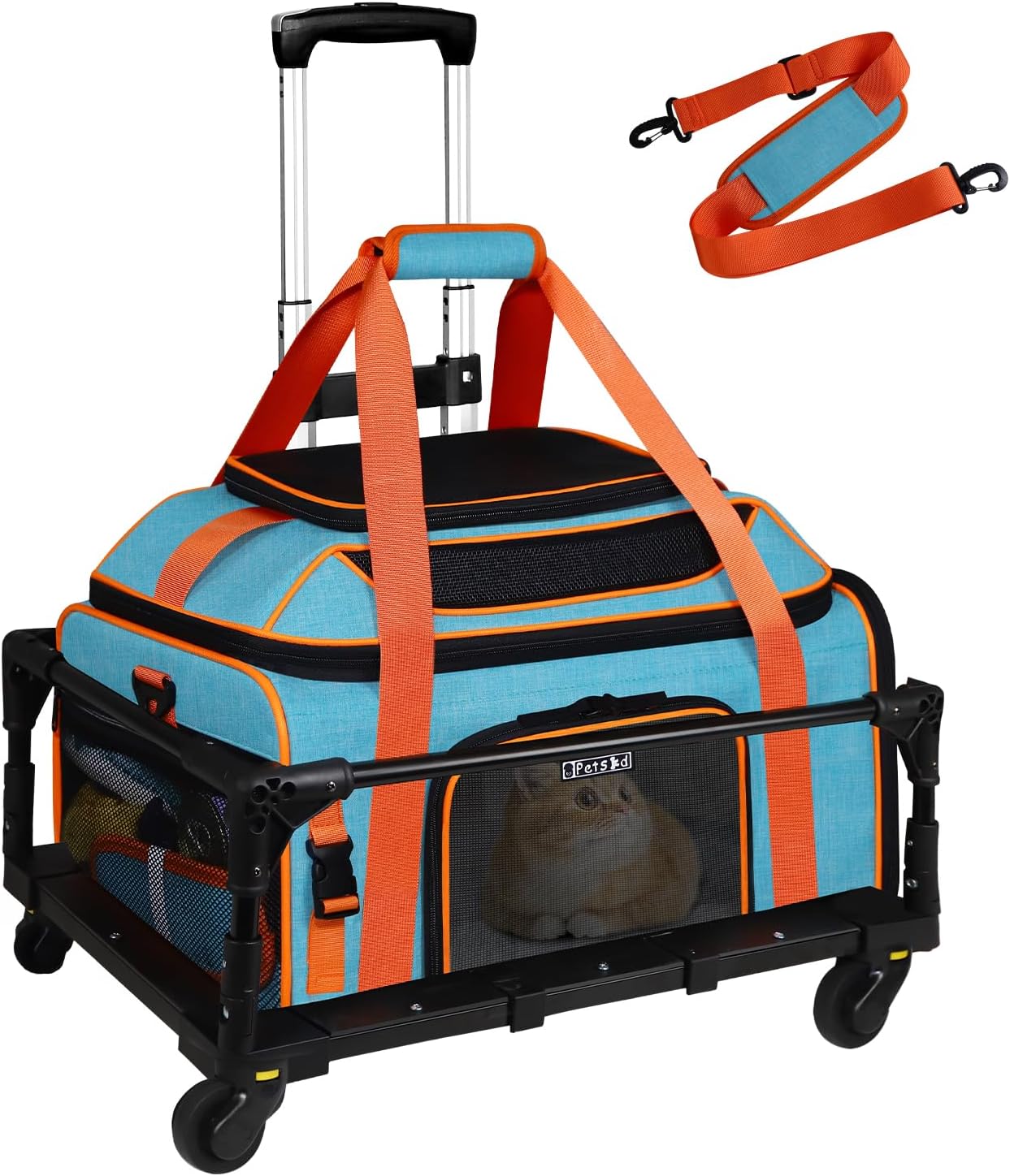Petskd Top-Expandable Small Pet Carrier with Wheels (19" L x 13" W x 9" H), Southwest/Allegiant Airlines Approved, Rolling Pet Carrier for Small Dogs & Cats (Black)