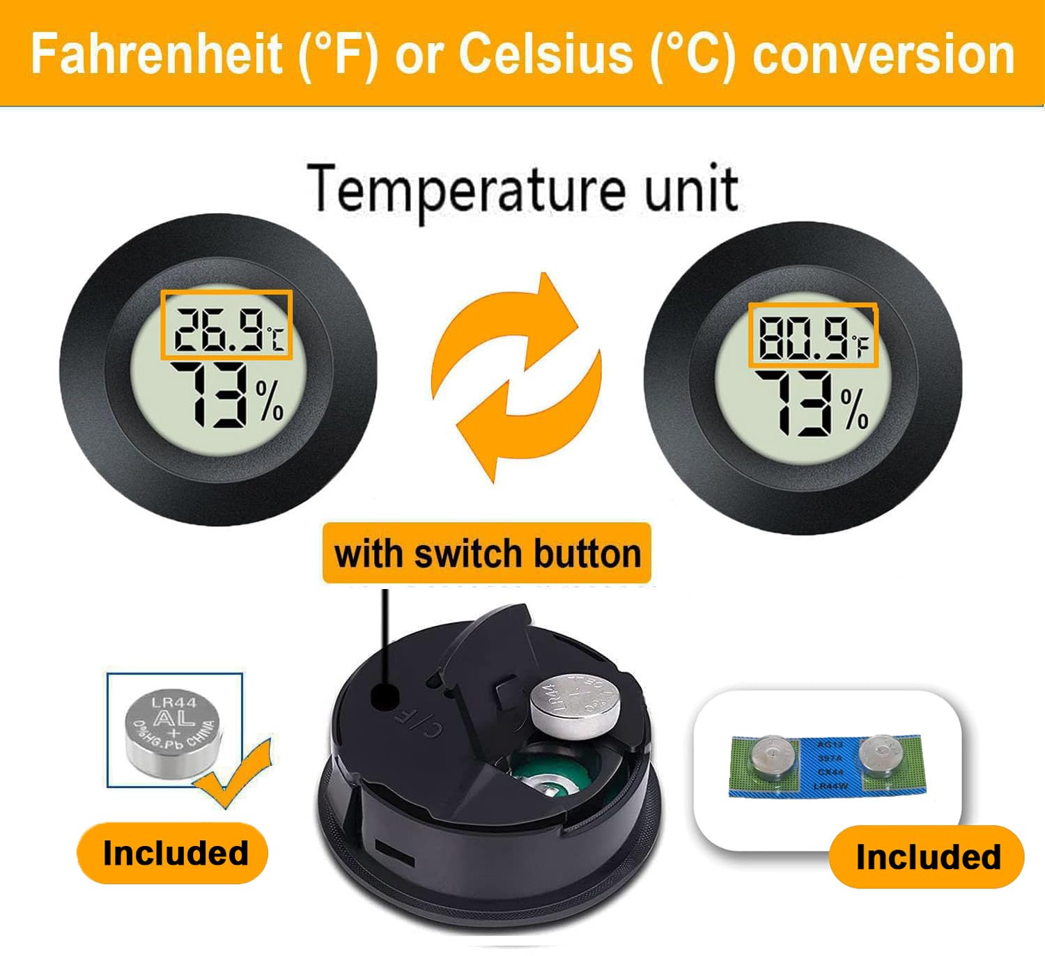 JEDEW 2 Pack Hygrometer Thermometer Digital Humidity Meter Indoor/Outdoor Humidity Monitor Reptile Thermo-Hygrometer for Greenhouse Humidors Terrarium Jars, Fahrenheit (℉) /Celsius(℃) (2) - Image 4