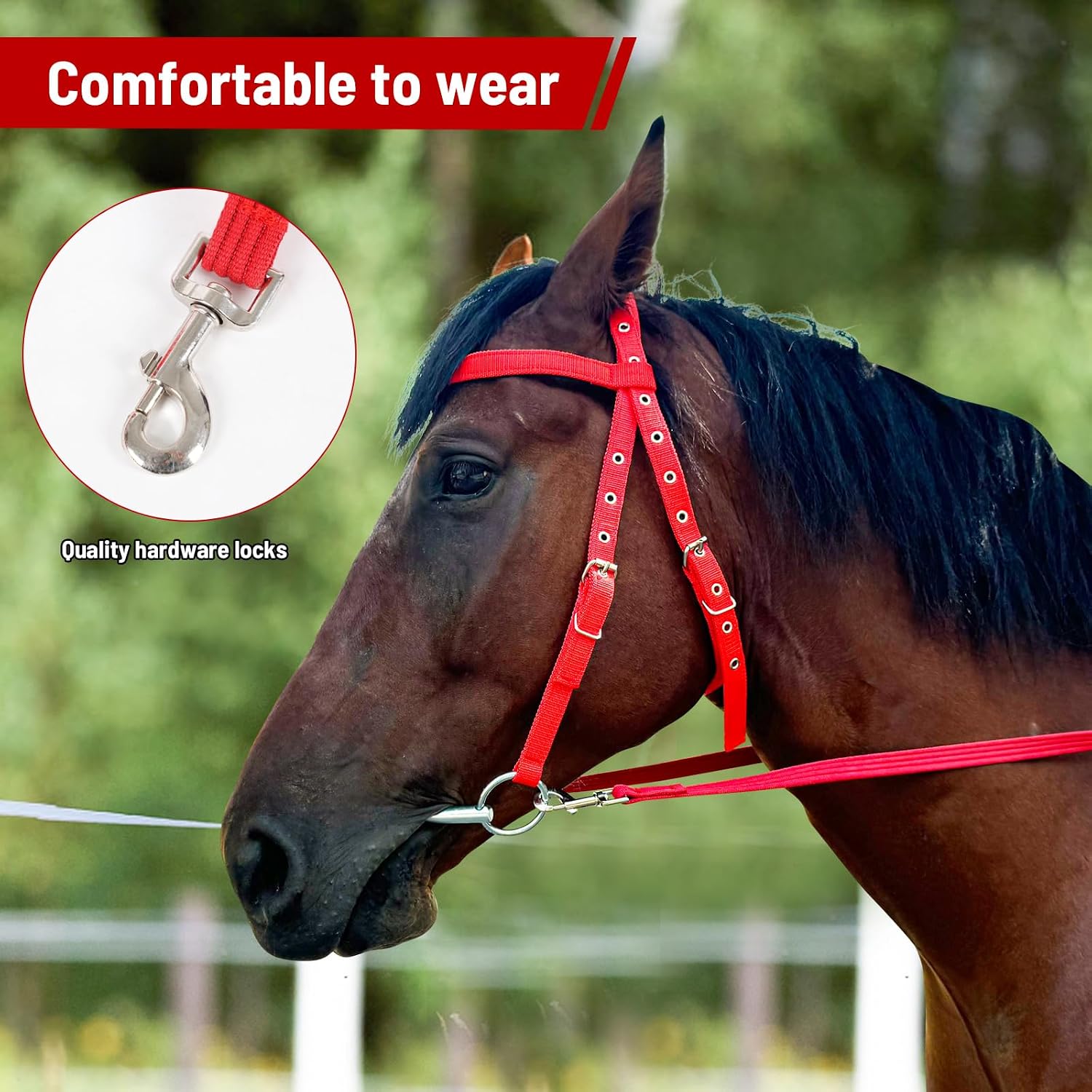 Adjustable Horse Bridle with Stainless Steel Bit, Black Nylon Headstall with Reins, Non-Slip Design - Image 6