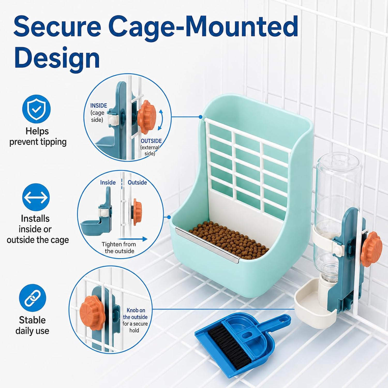 HERCOCCI Rabbit Hay Feeder and Water Bottle Set, 500ml Bunny Water Dispenser with Food Bowl, 2-in-1 Hay Rack Feeder for Guinea Pig, Chinchilla, Hedgehog, Small Animals - Image 4