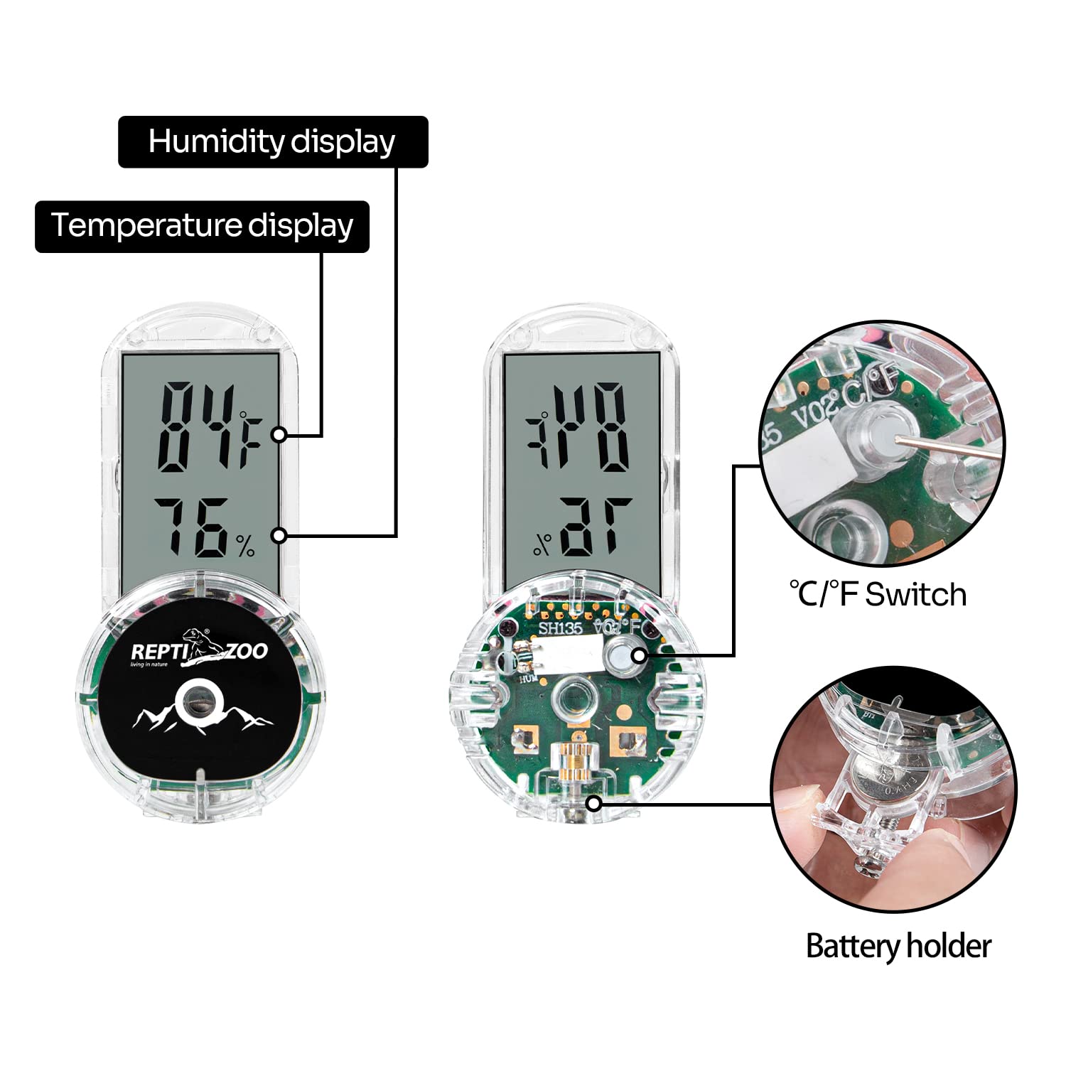 REPTI ZOO Upgraded Reptile Terrarium Thermometer Hygrometer,Digital Pet Temperature and Humidity Gauge with Suction Cup for Reptile Rearing Box Tank,4-Sides Mounting - Image 7